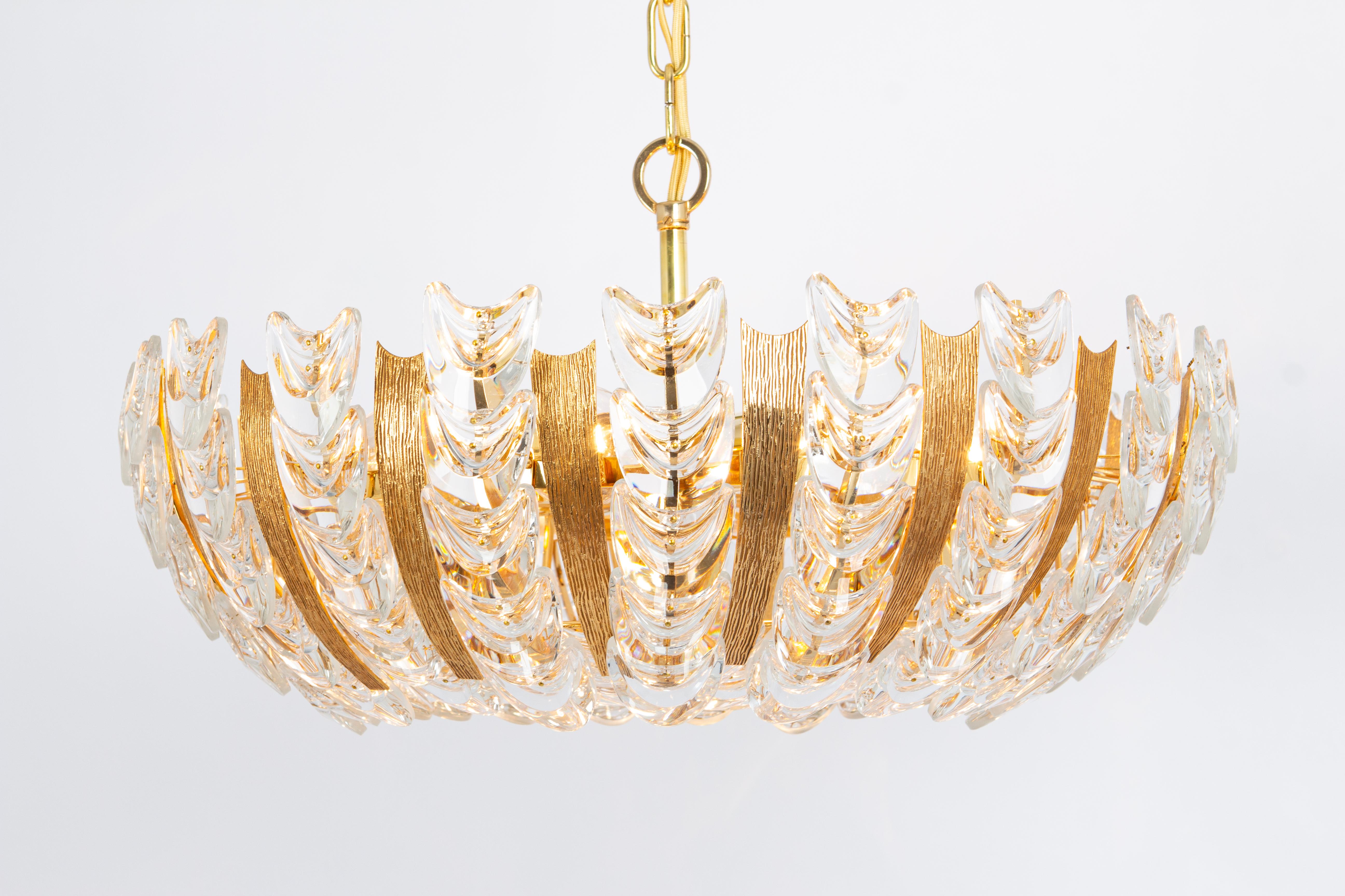 Large Delicate Gilt Brass Crystal-Glass Chandelier by Palwa, Germany, 1970s For Sale 5