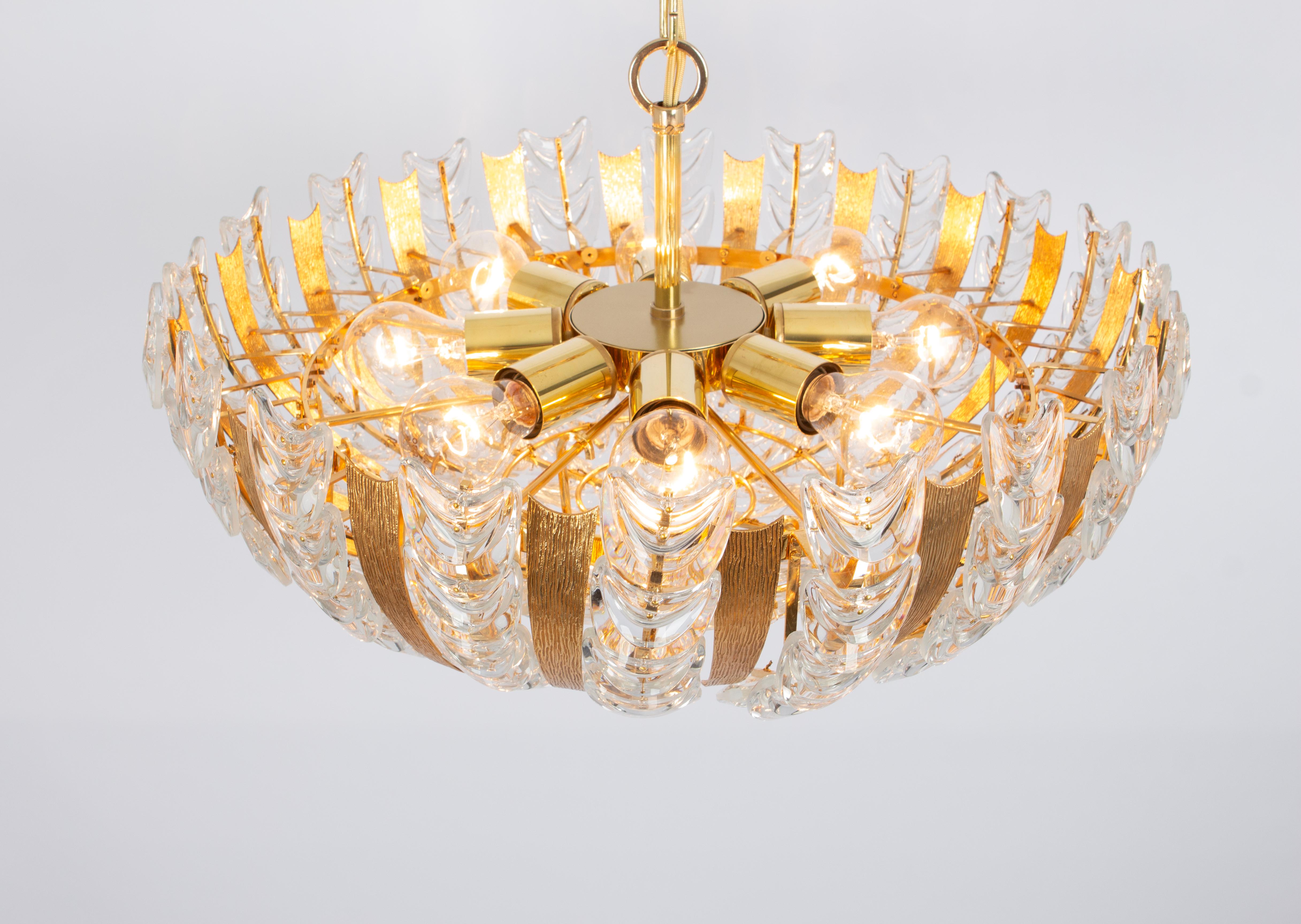 Large Delicate Gilt Brass Crystal-Glass Chandelier by Palwa, Germany, 1970s For Sale 6