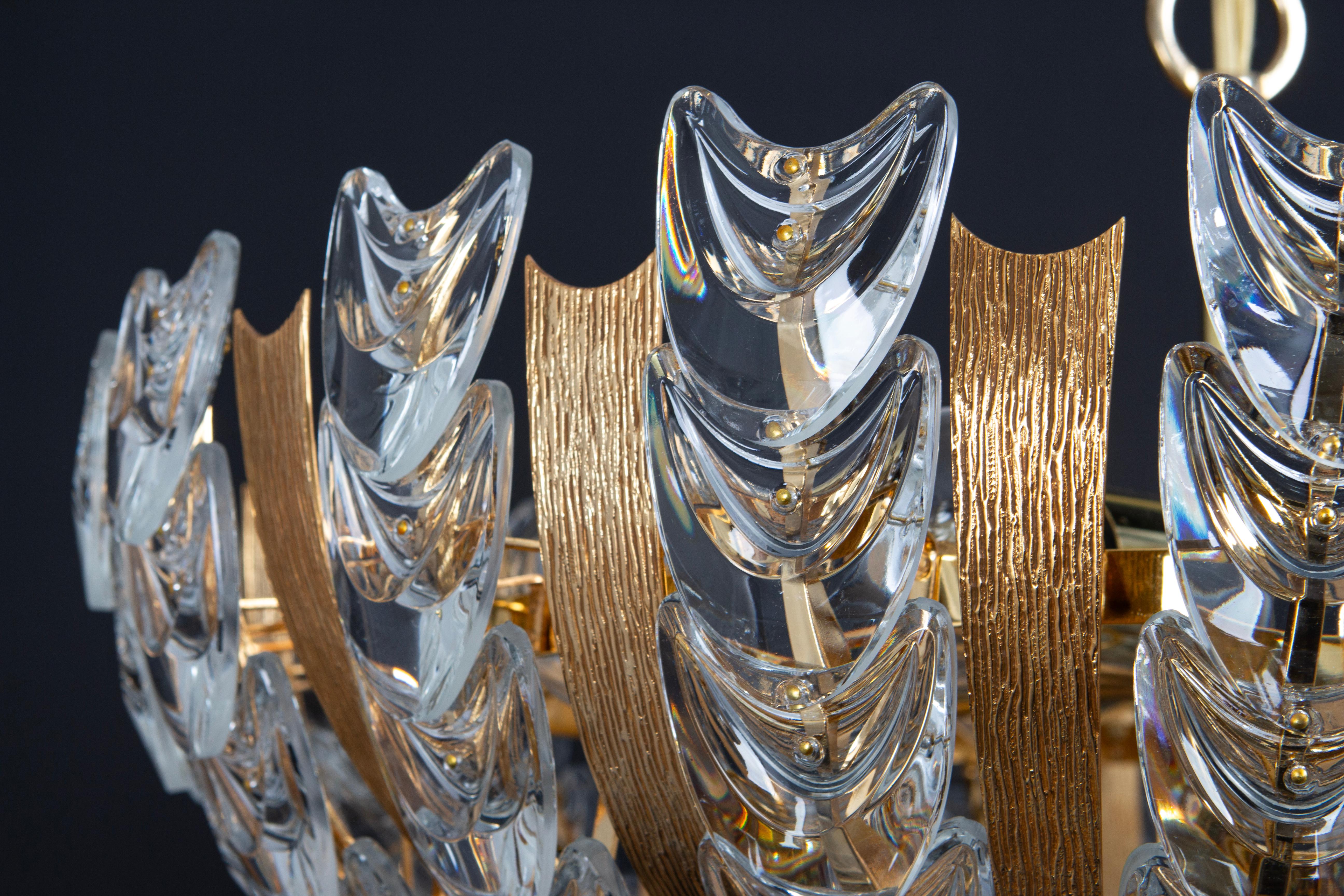 Large Delicate Gilt Brass Crystal-Glass Chandelier by Palwa, Germany, 1970s For Sale 7
