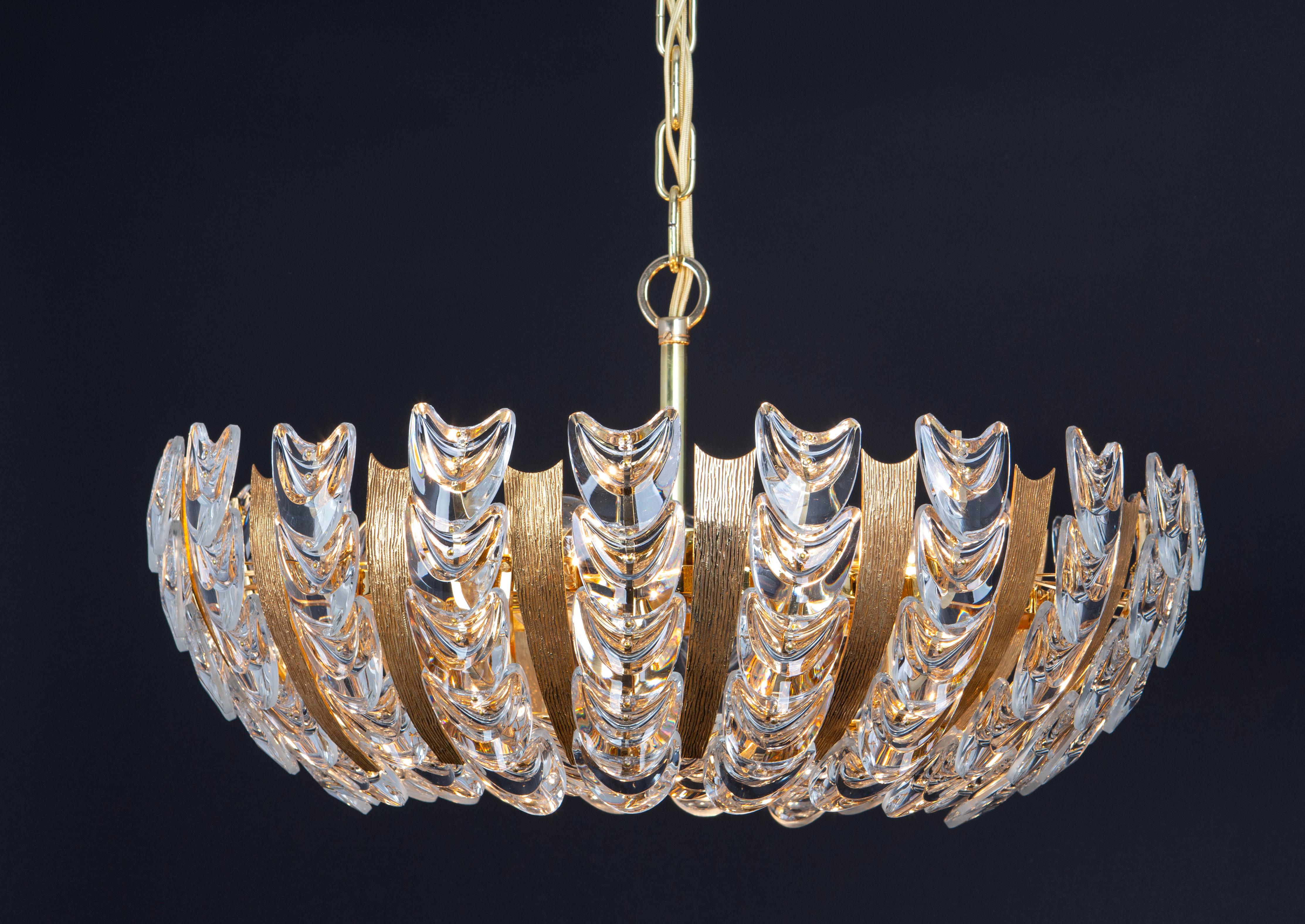 Large Delicate Gilt Brass Crystal-Glass Chandelier by Palwa, Germany, 1970s For Sale 8