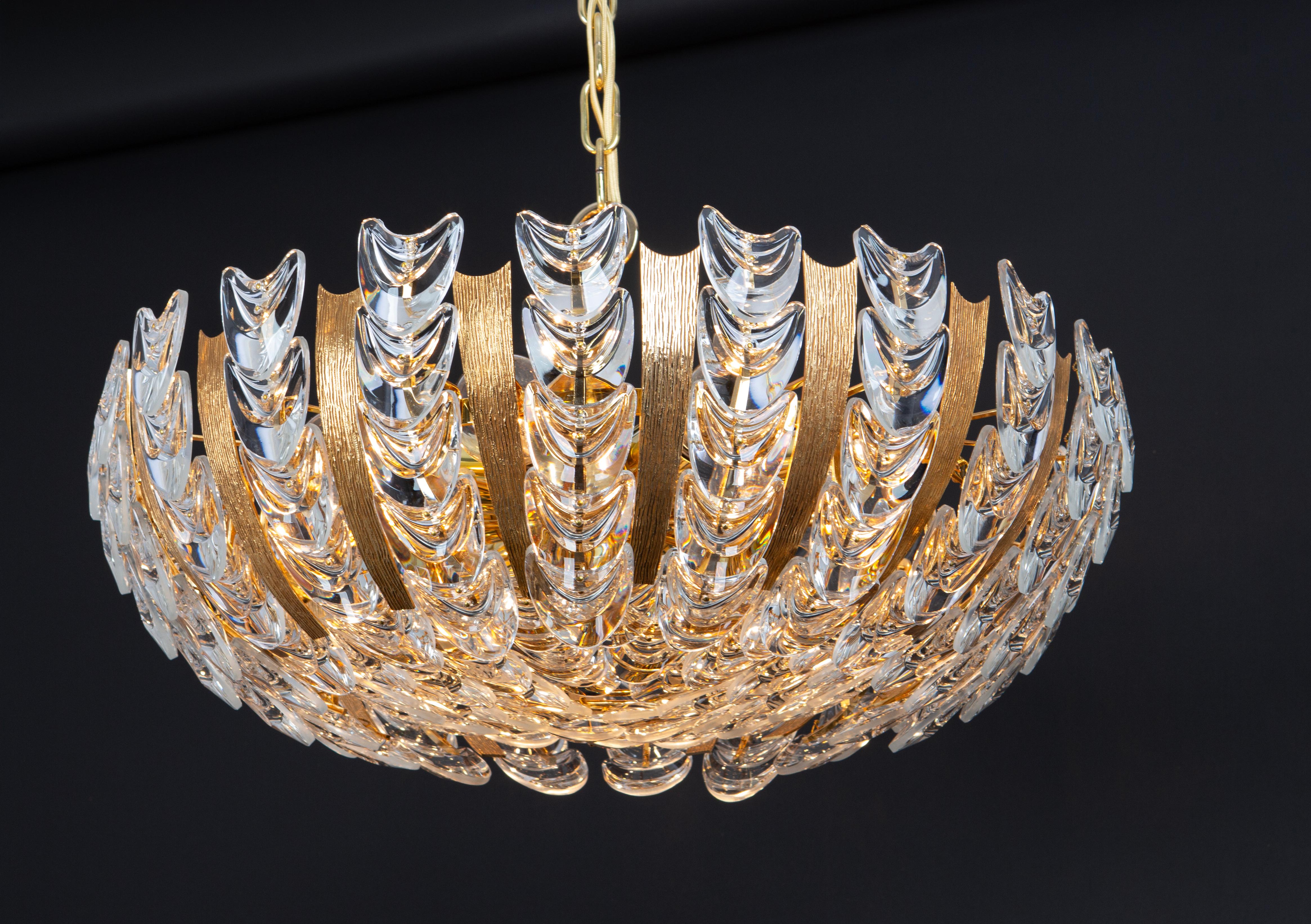 Large Delicate Gilt Brass Crystal-Glass Chandelier by Palwa, Germany, 1970s For Sale 9