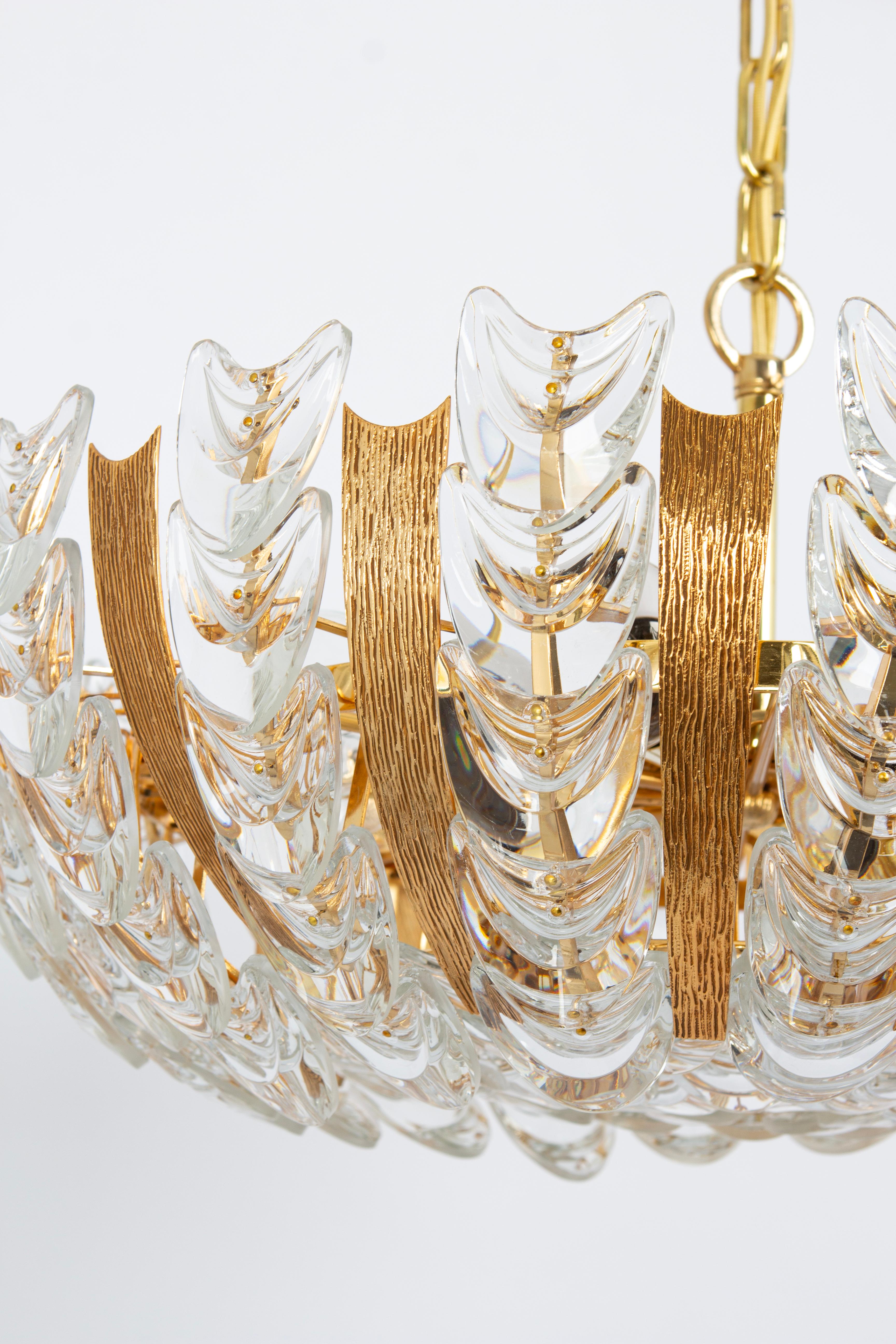 Late 20th Century Large Delicate Gilt Brass Crystal-Glass Chandelier by Palwa, Germany, 1970s For Sale