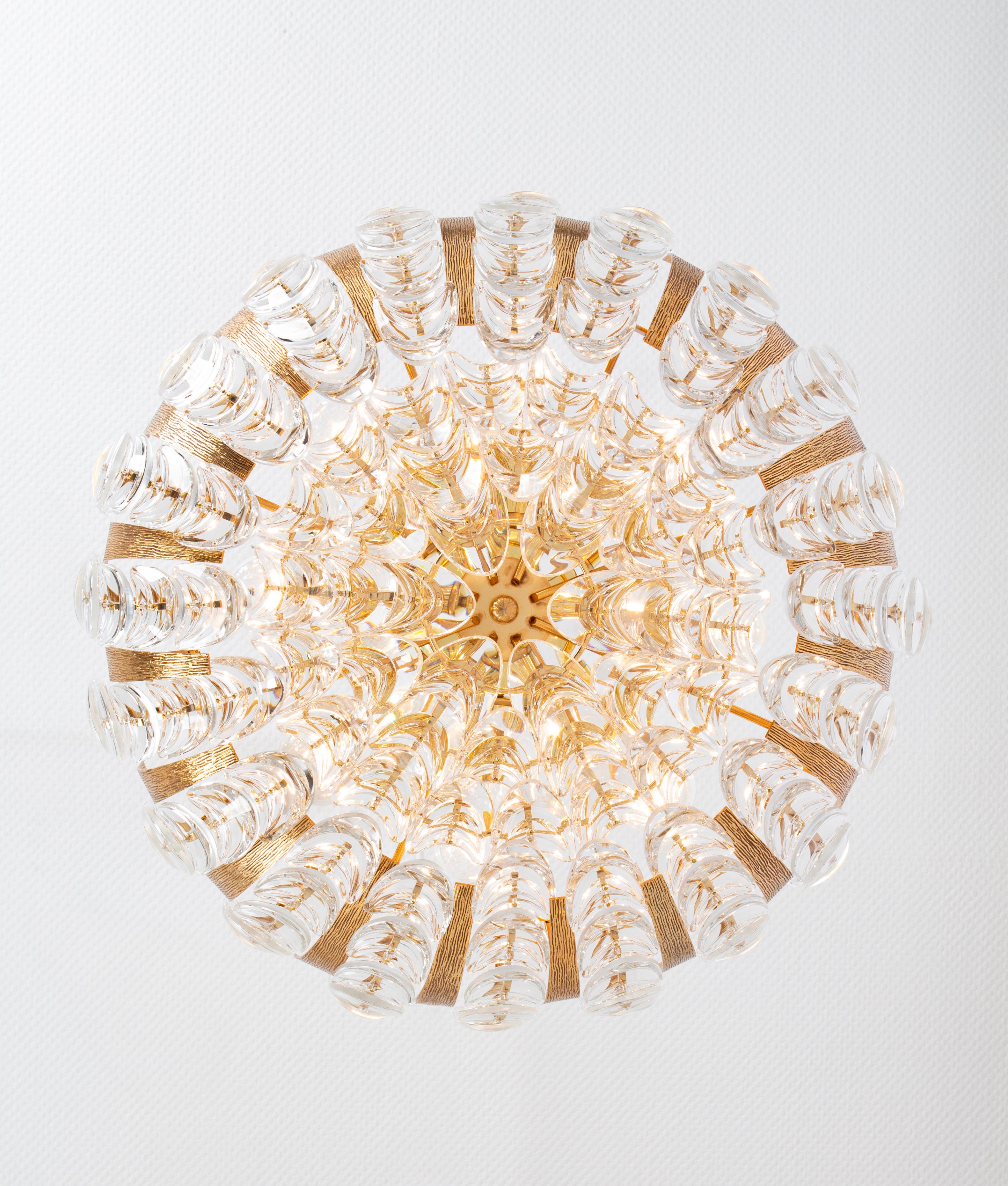 Large Delicate Gilt Brass Crystal-Glass Chandelier by Palwa, Germany, 1970s For Sale 1