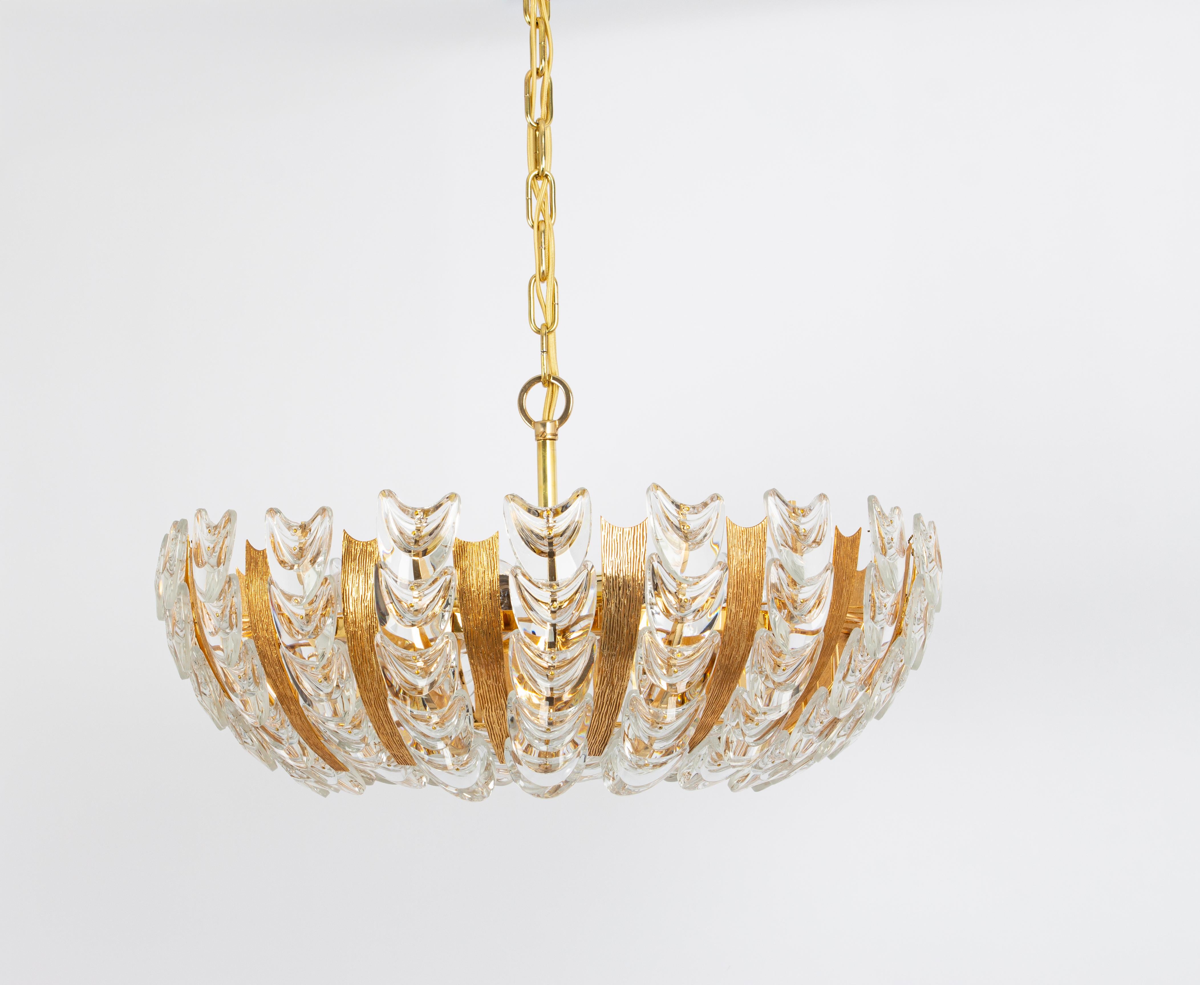 Large Delicate Gilt Brass Crystal-Glass Chandelier by Palwa, Germany, 1970s For Sale 2