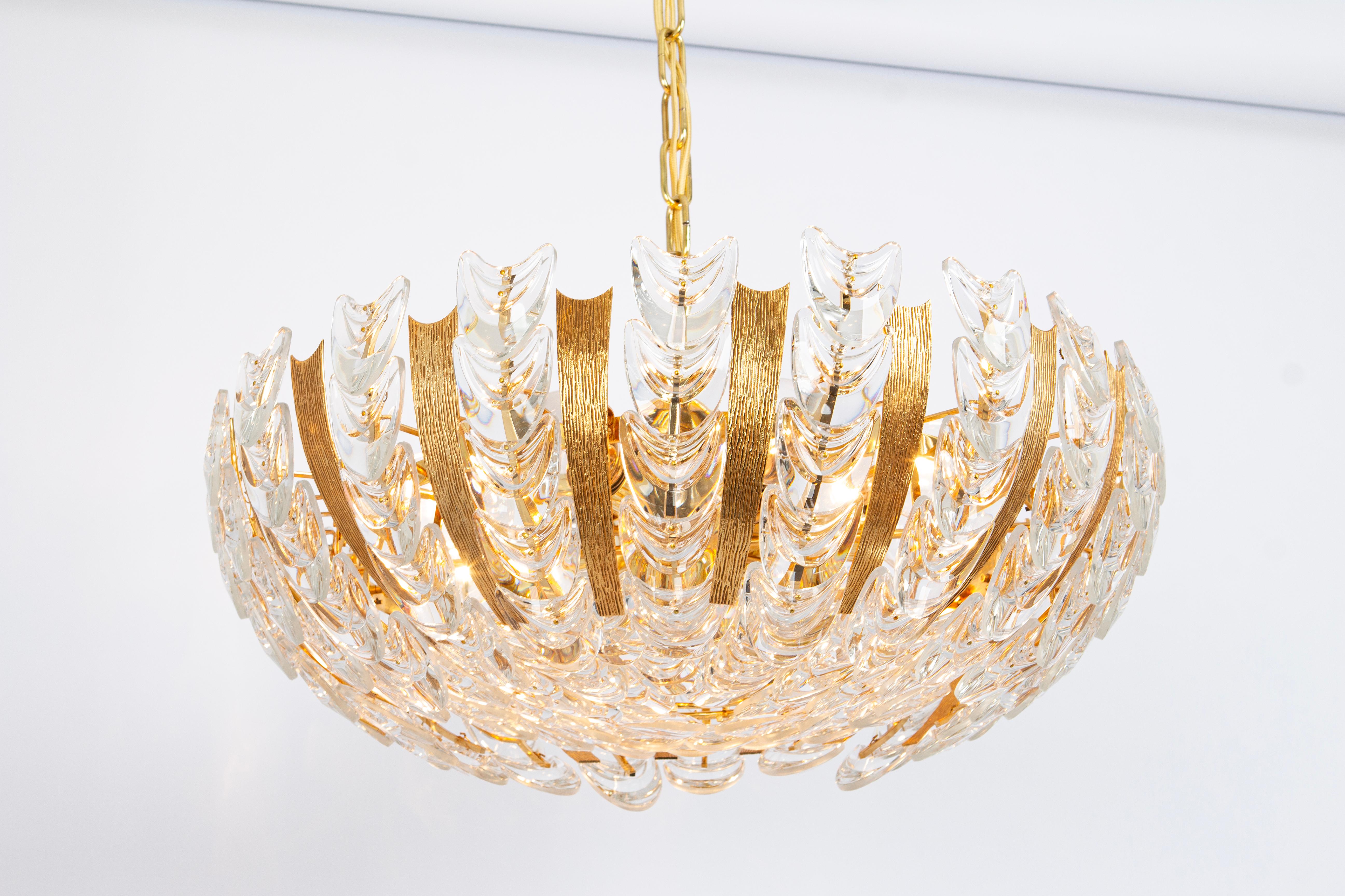 Large Delicate Gilt Brass Crystal-Glass Chandelier by Palwa, Germany, 1970s For Sale 3