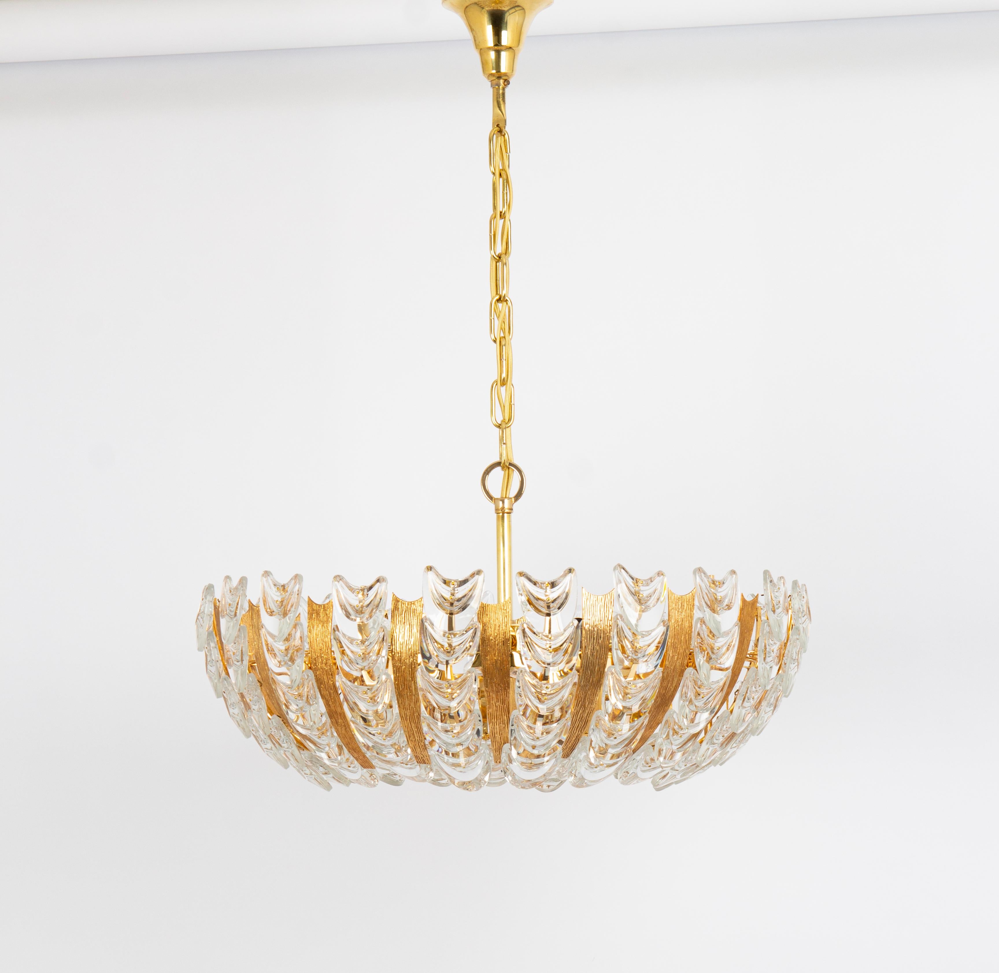 Large Delicate Gilt Brass Crystal-Glass Chandelier by Palwa, Germany, 1970s For Sale 4