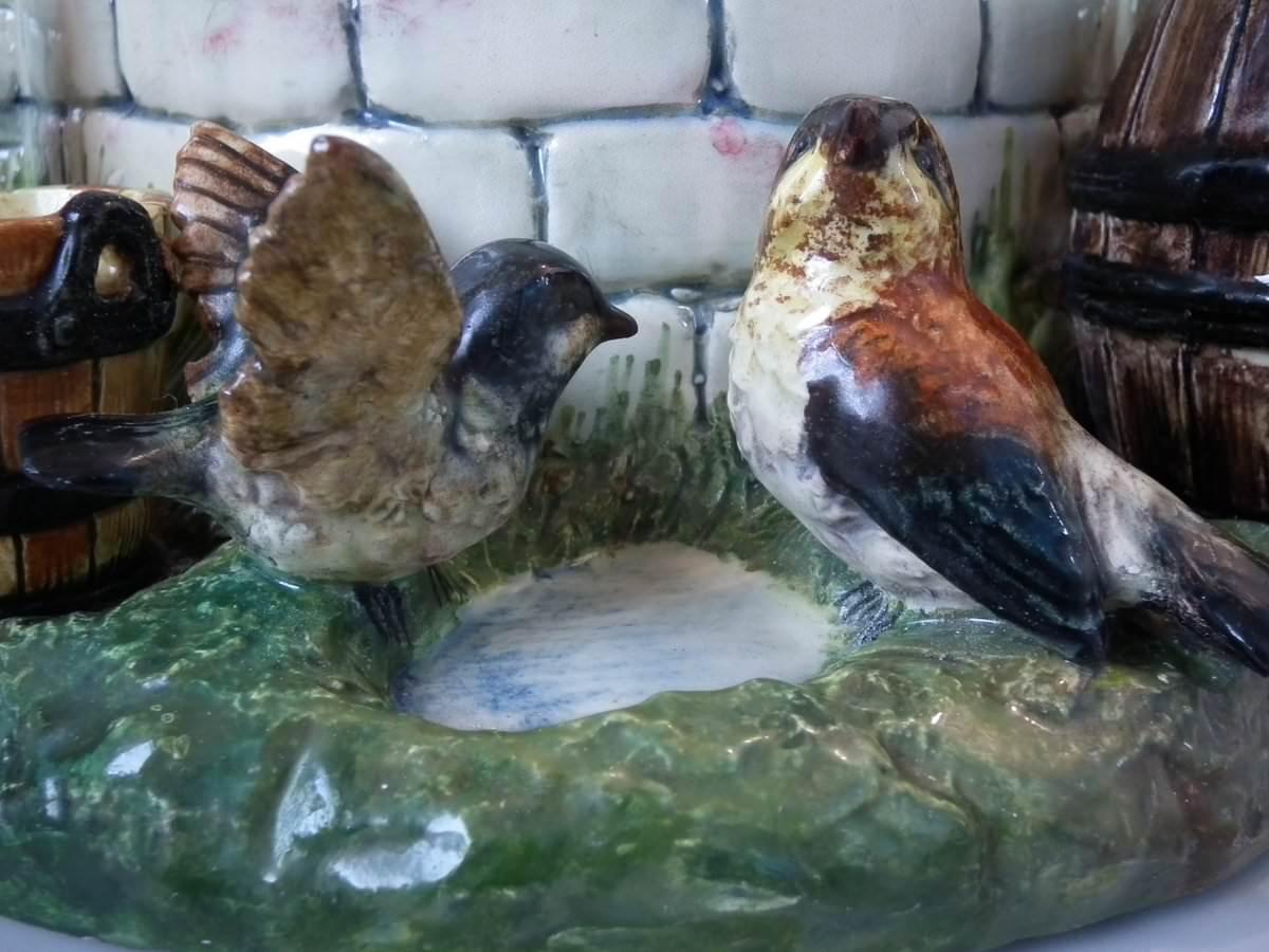 Large Delphin Massier Majolica Birds Around Well Group 10