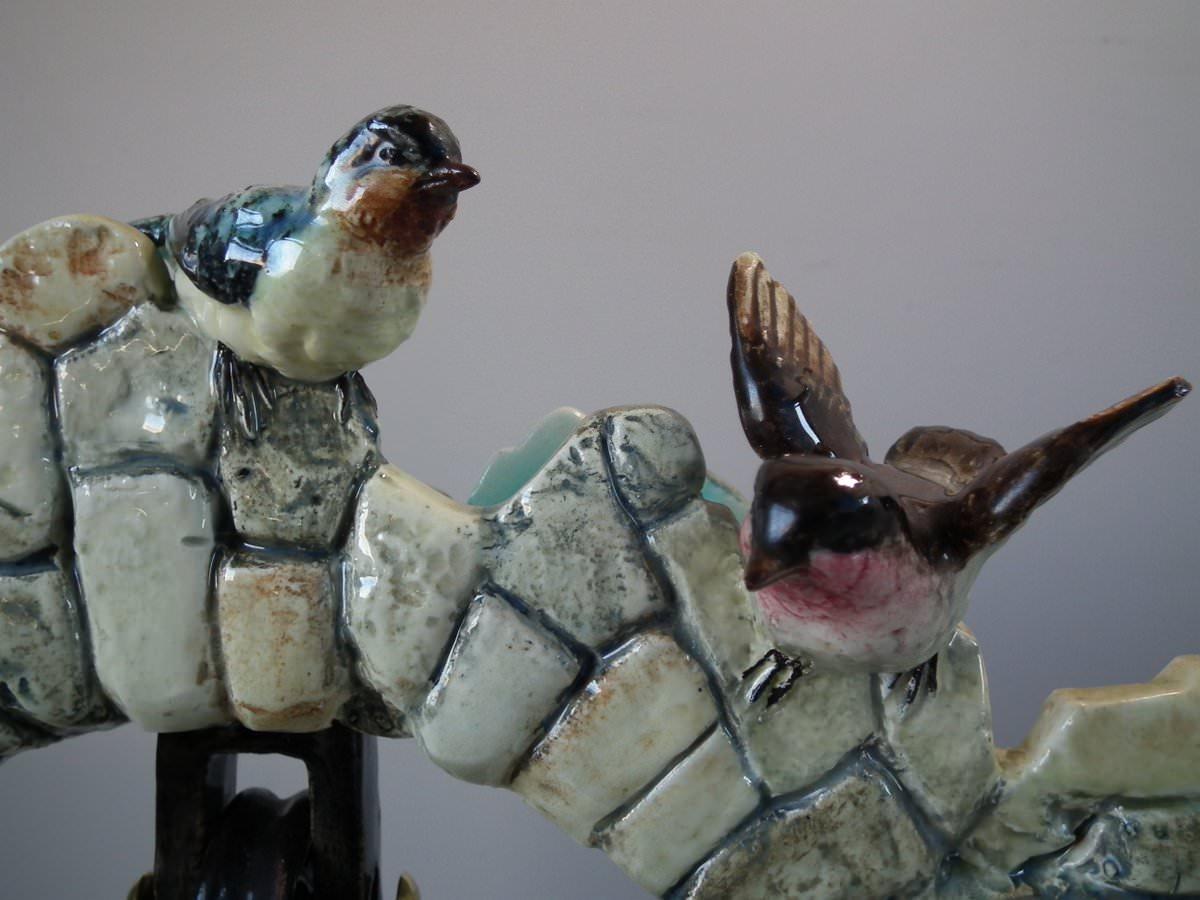 Large Delphin Massier Majolica Birds Around Well Group 12