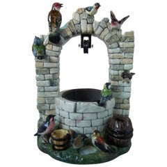 Large Delphin Massier Majolica Birds Around Well Group