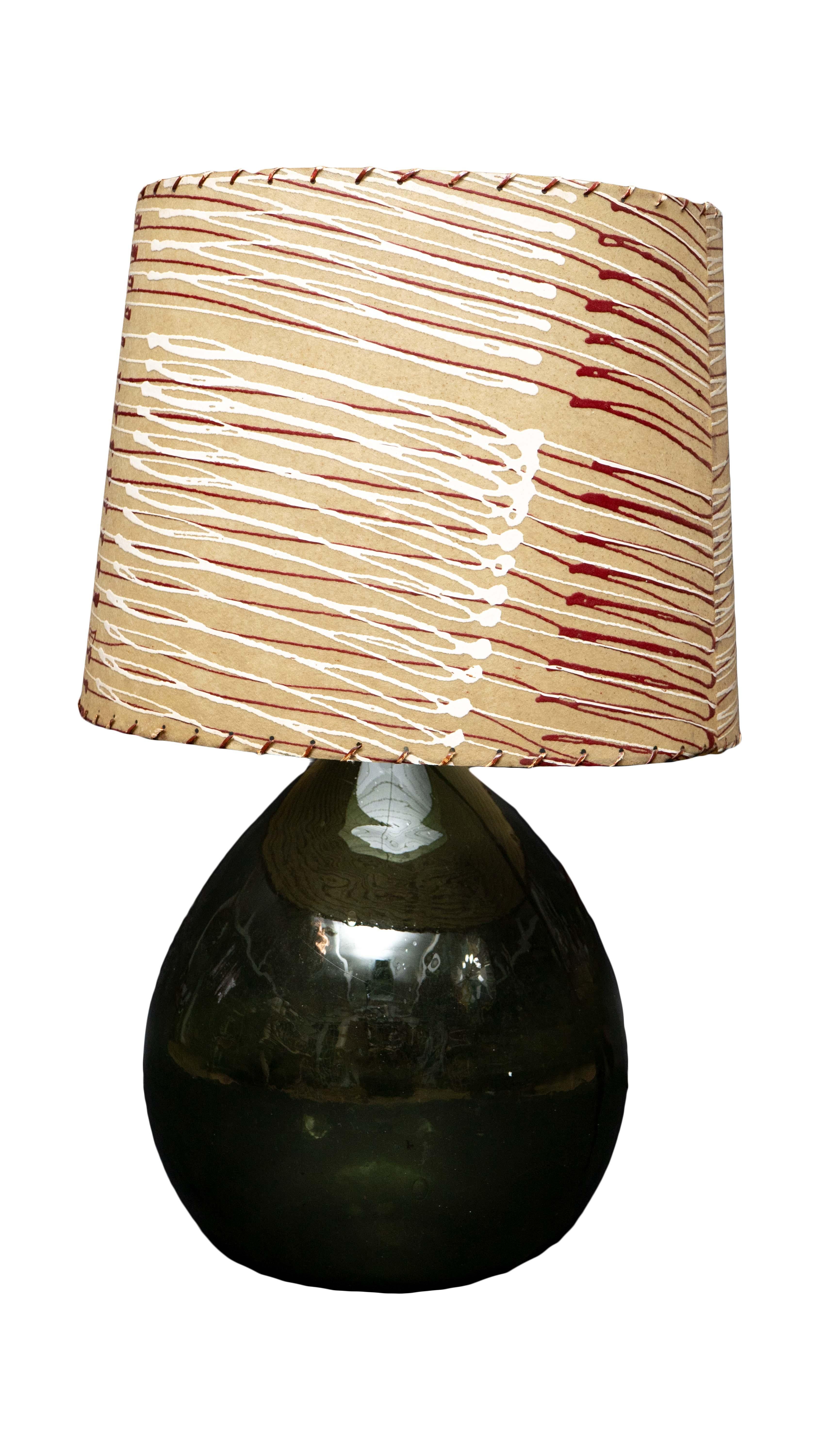 Glass Large Demi-John Lamp with Painted Shade