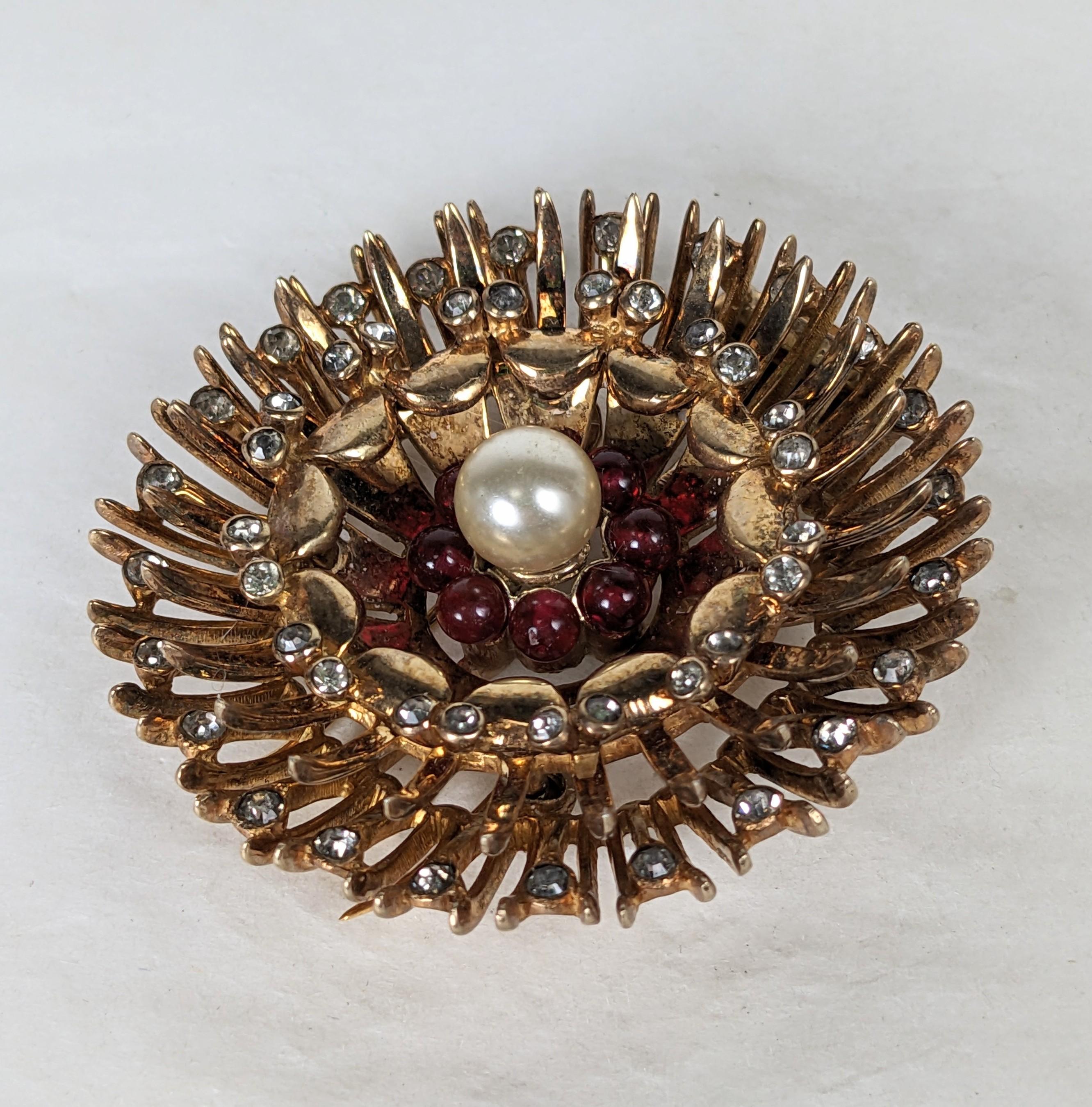Rétro Grande broche à clip DeRosa Retro Sunburst en vente