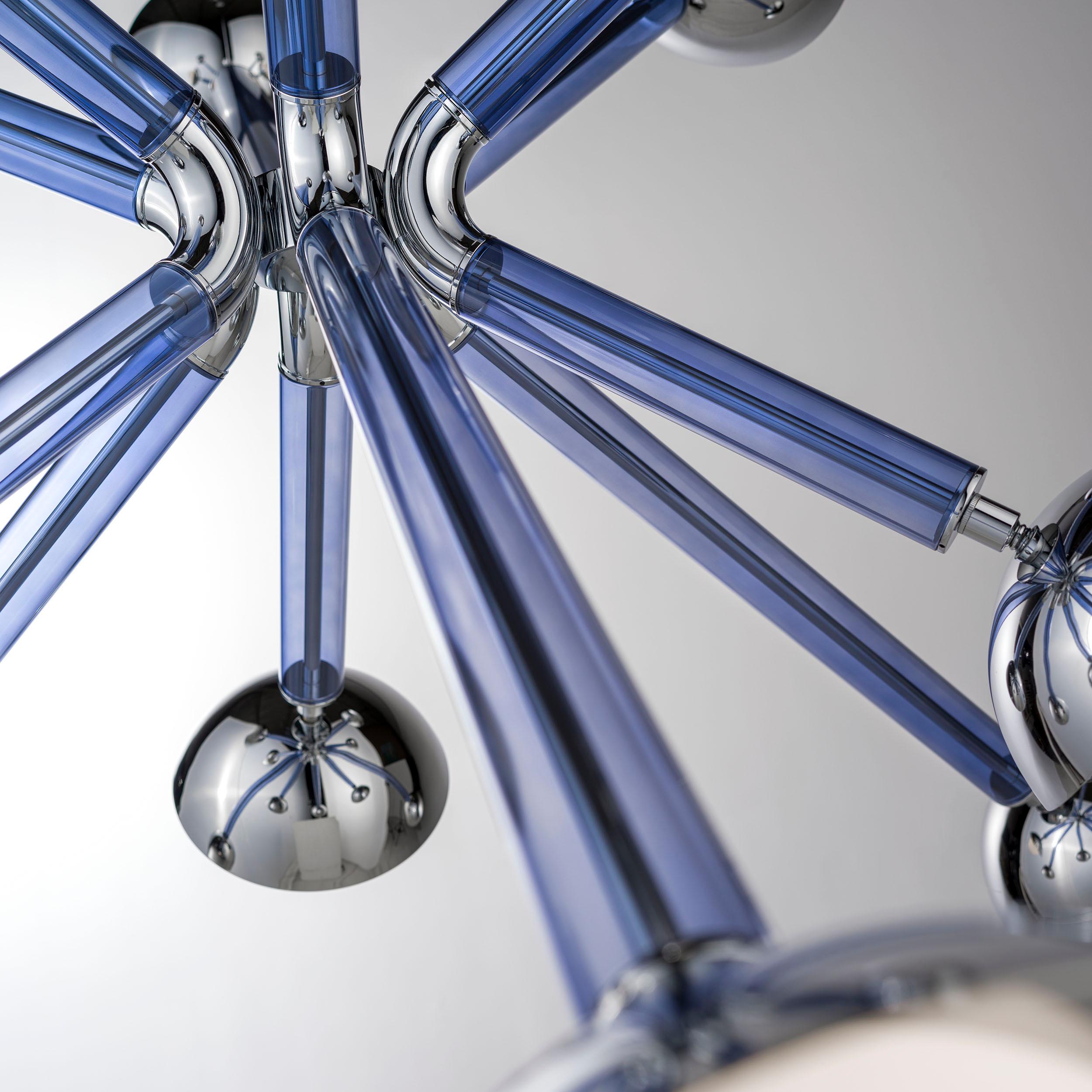 Large Design Kronleuchter 12 Lichter Blau Weiß Murano Glas Stimma von Multiforme (Italienisch) im Angebot
