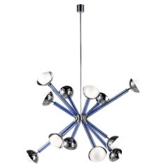 Grande lampadario di design a 12 luci Blu Bianco in vetro di Murano Stimma di Multiforme