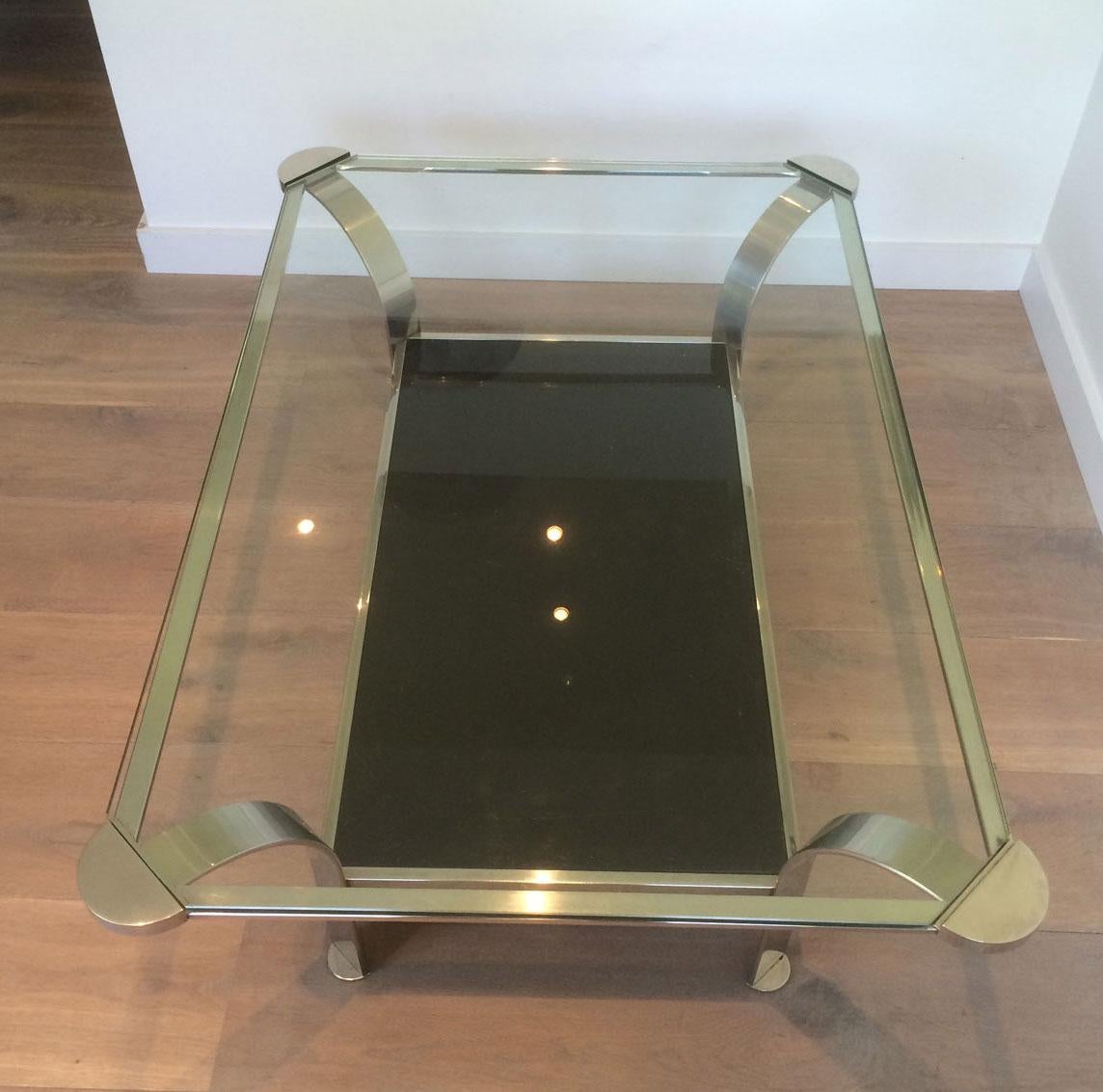 Large Design Chrome Coffee Table with Glass Shelves For Sale 7