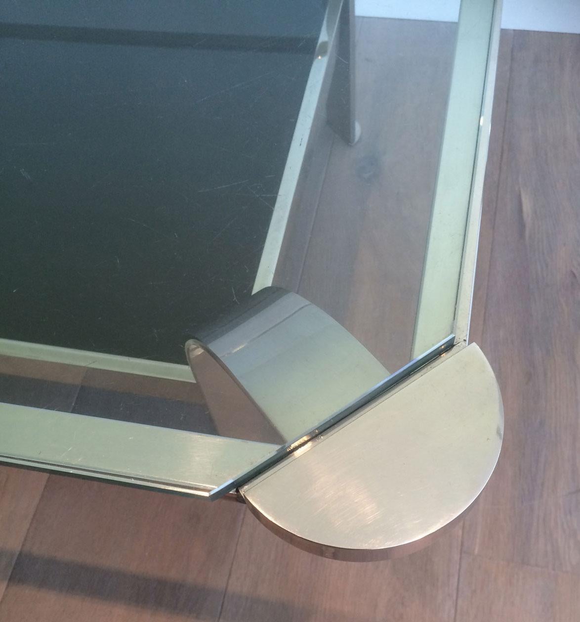Large Design Chrome Coffee Table with Glass Shelves For Sale 2