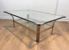 Large Design Chrome Coffee Table with Glass Shelves, French, Circa 1970