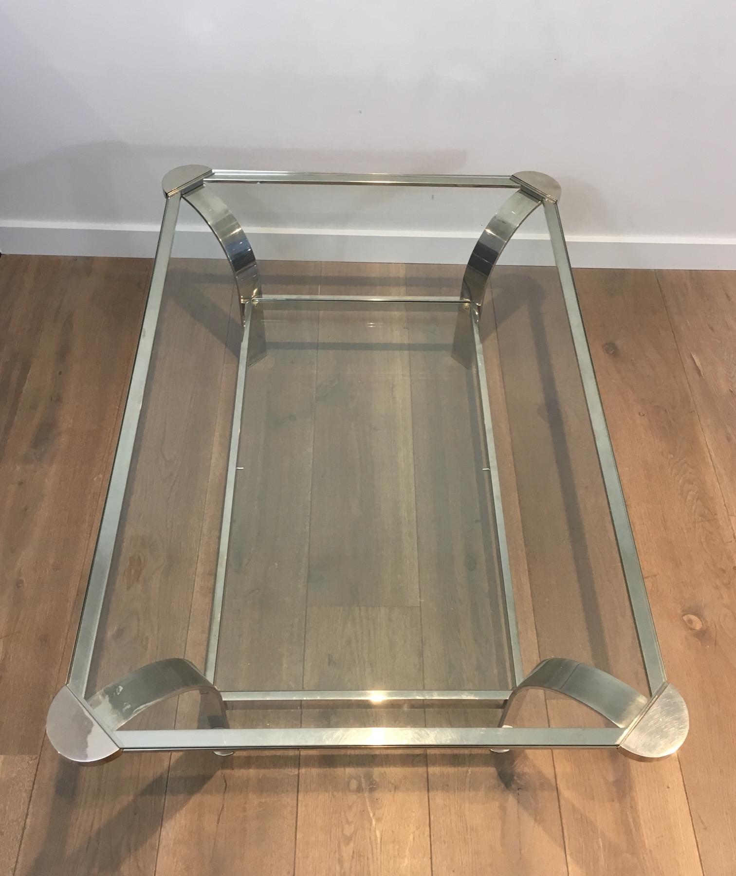 Late 20th Century Large Design Chrome Coffee Table with Glass Shelves, French, Circa 1970 For Sale