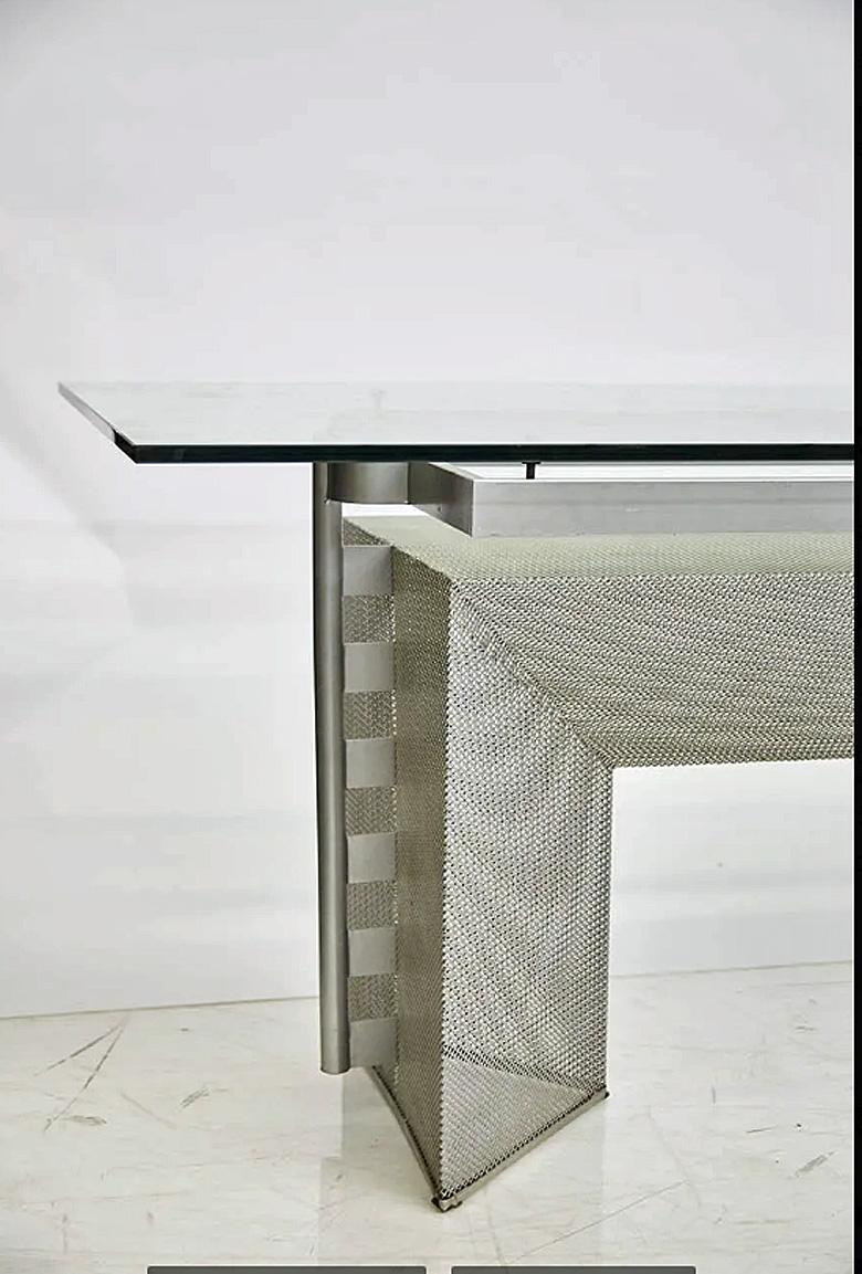 Large design desk in steel and glass, circa 1970-1980.