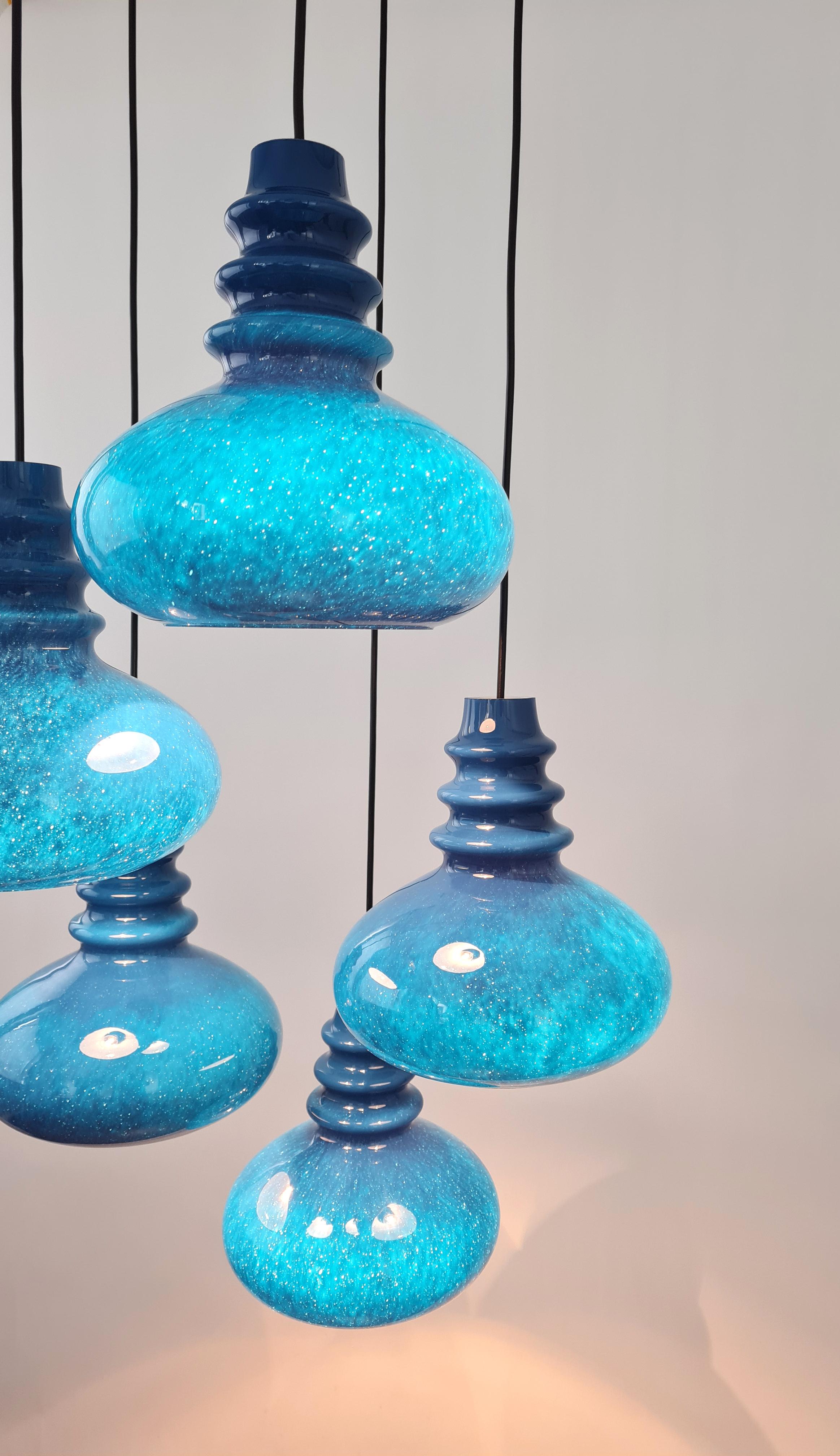 Grand lustre en verre cascade de designer pour Peill Putzler, Allemagne, 1970 en vente 7