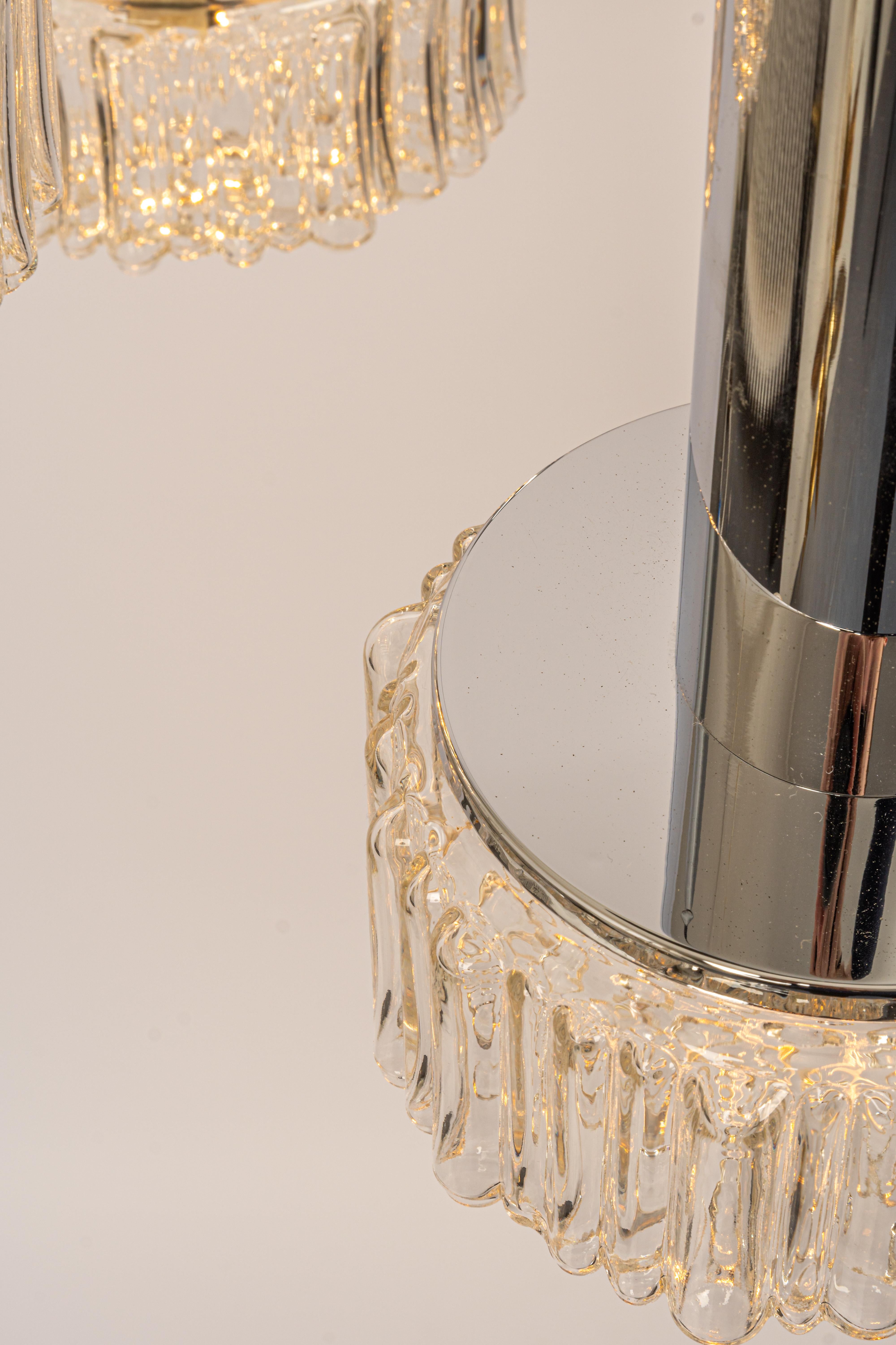 Brass Large Designer Cascading Chandelier Glass for Staff Leuchten, Germany, 1970s For Sale