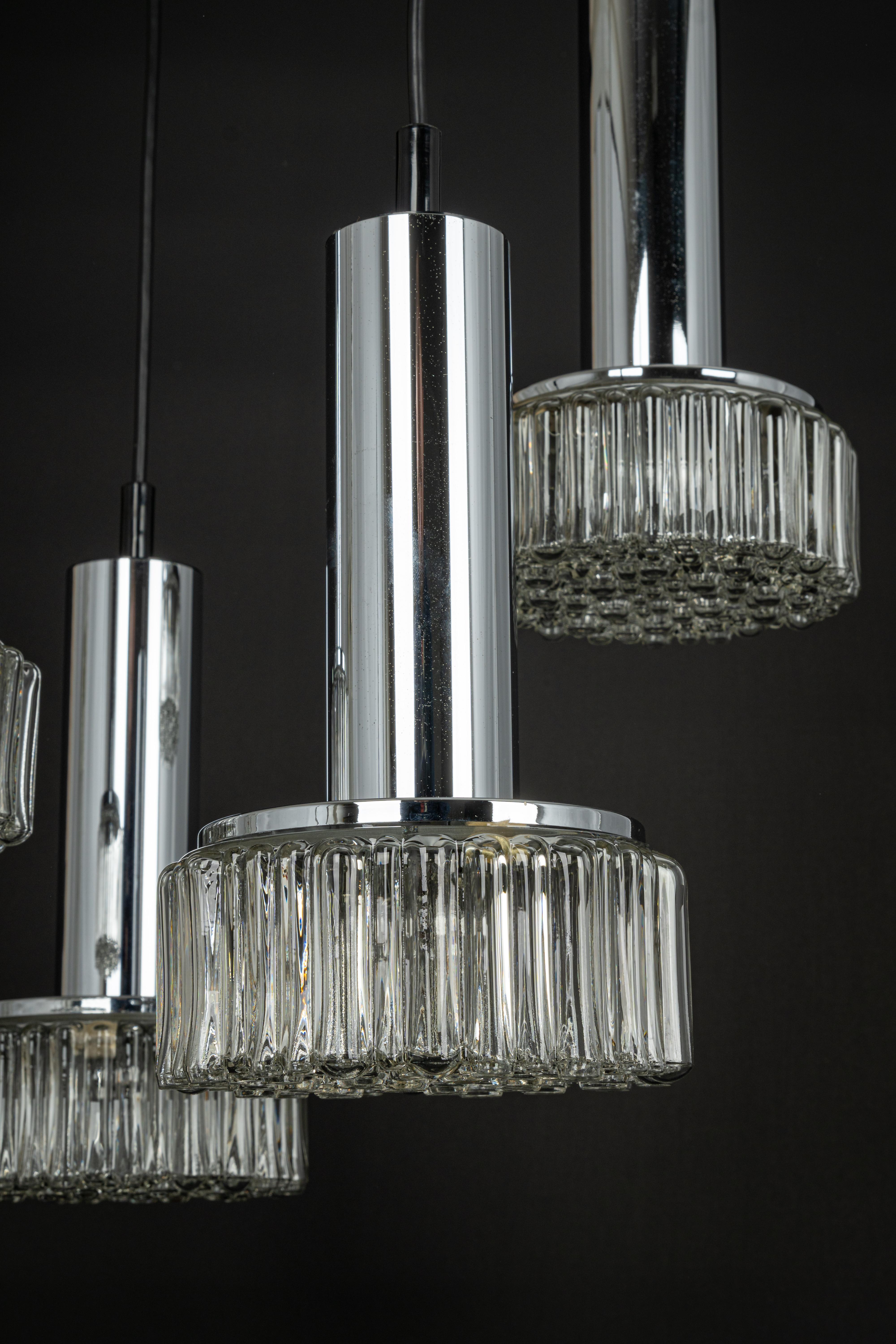 Large Designer Cascading Chandelier Glass for Staff Leuchten, Germany, 1970s For Sale 1