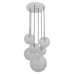 Large Designer Cascading Chandelier Ice Glass by Doria, Germany, 1970s