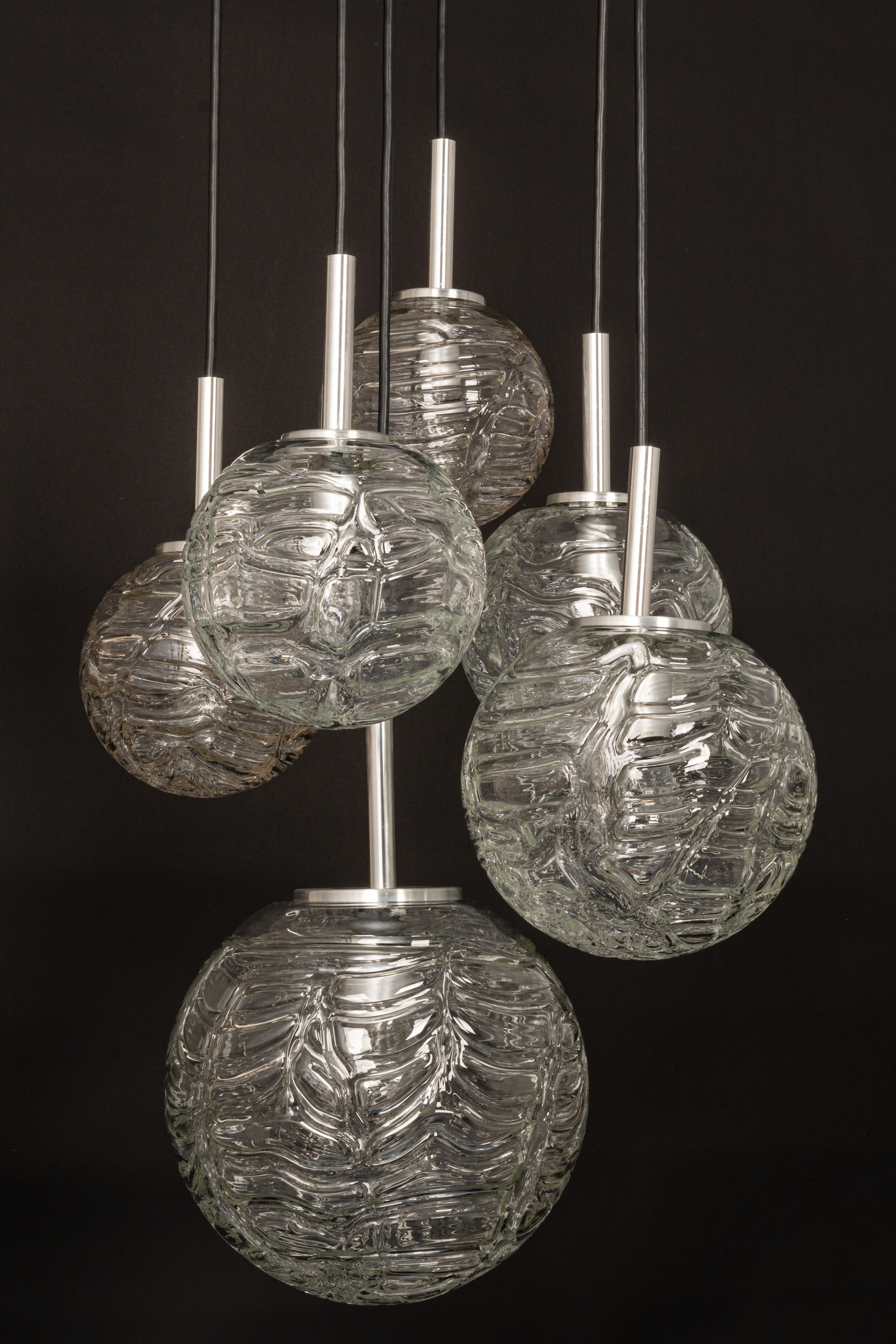Metal Large Designer Cascading Chandelier Murano Glass by Doria, Germany, 1970s For Sale