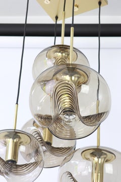 Grande lampadario a cascata di design in vetro fumé Peill & Putzler, Germania, anni '70