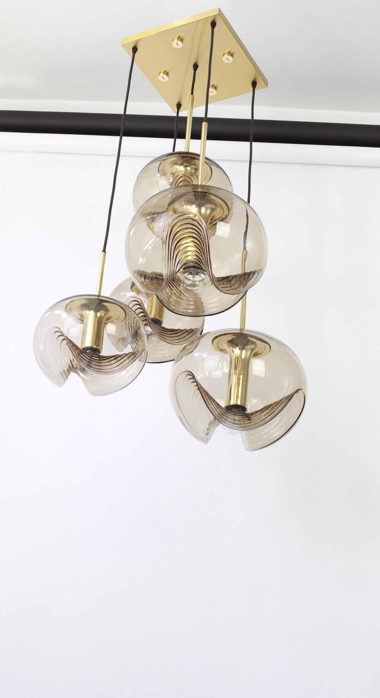 Grand lustre cascade de designer en verre fumé Peill & Putzler, Allemagne, 1970 Bon état - En vente à Aachen, NRW