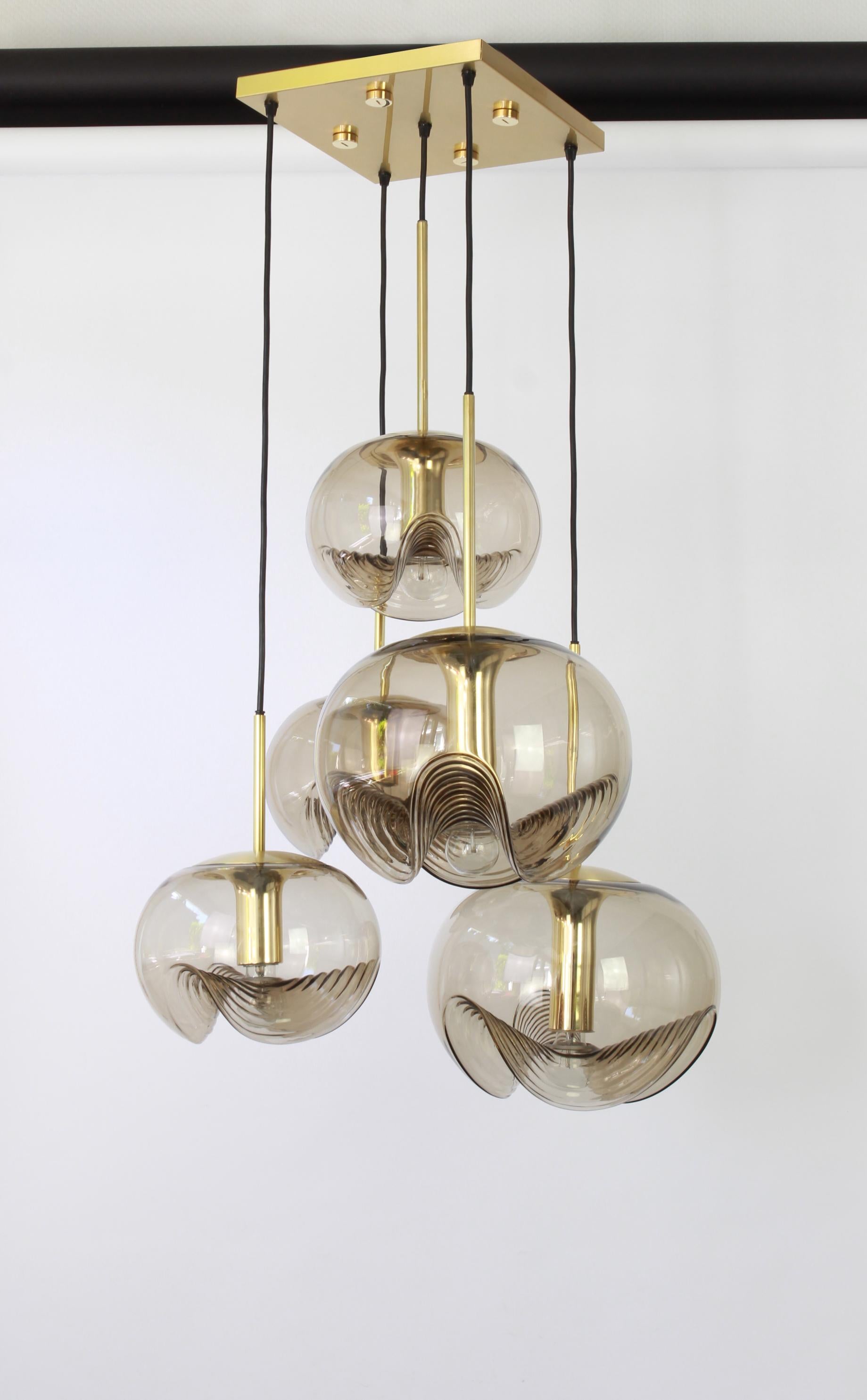 Large Designer Cascading Chandelier Smoked Glass Peill & Putzler, Germany, 1970s For Sale 1