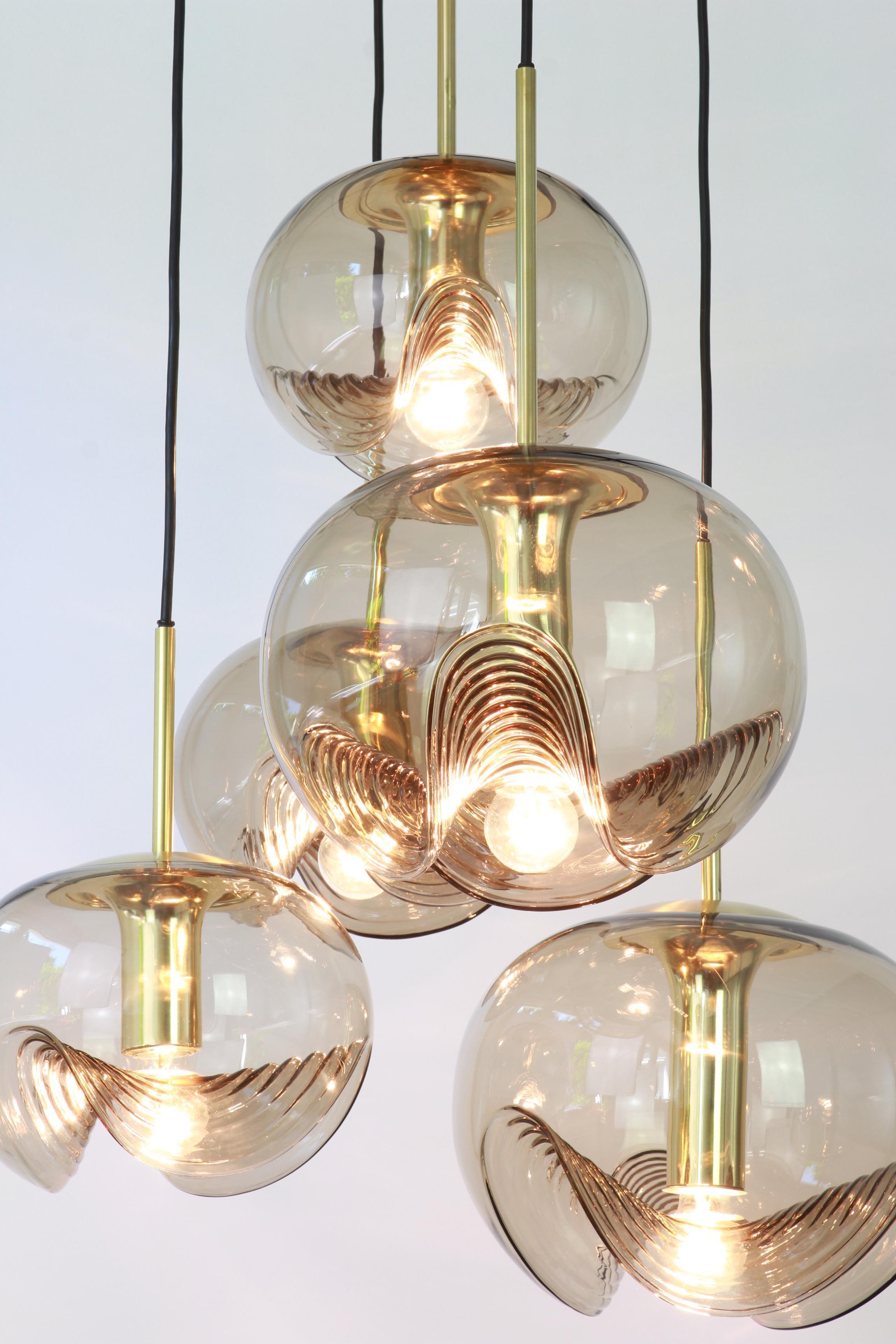 Large Designer Cascading Chandelier Smoked Glass Peill & Putzler, Germany, 1970s For Sale 3