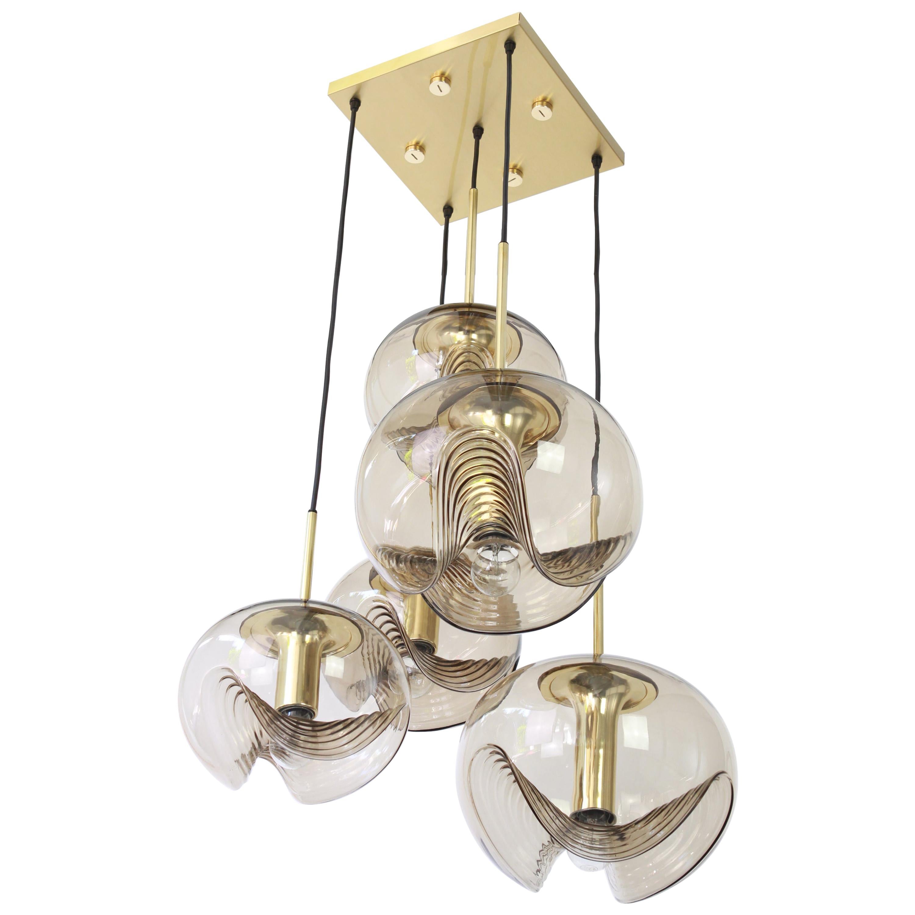 Large Designer Cascading Chandelier Smoked Glass Peill & Putzler, Germany, 1970s For Sale