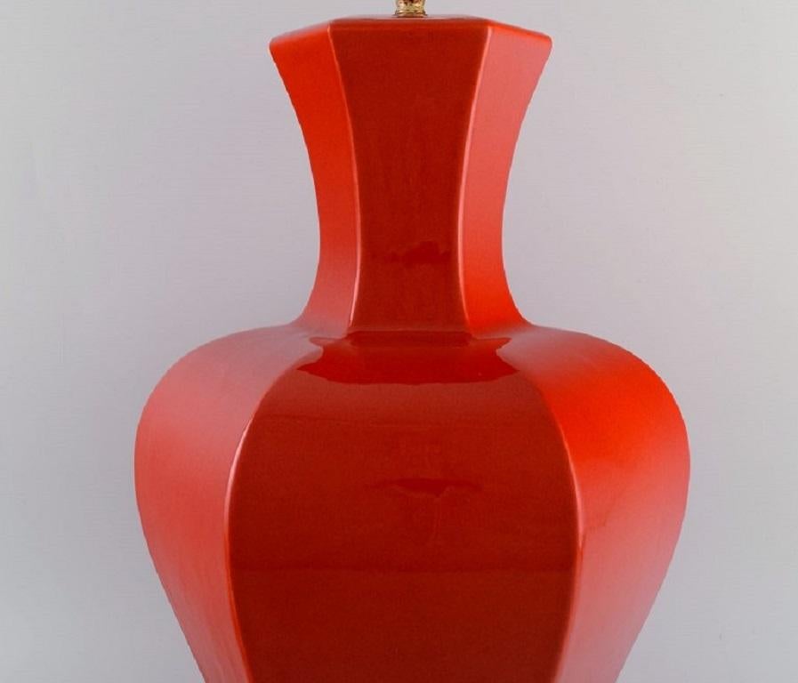 Unknown Large Designer Table Lamp in Red Glazed Ceramics, Late 20th Century For Sale