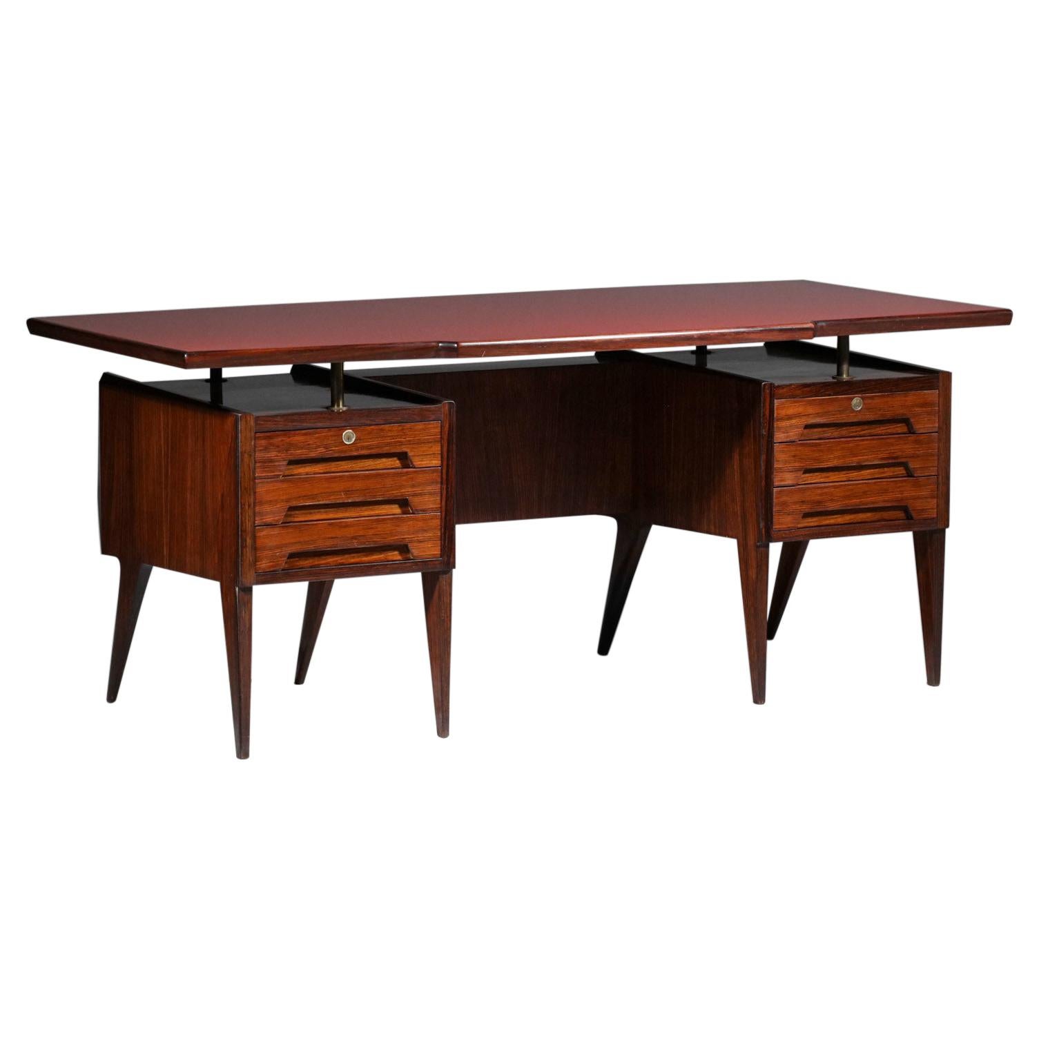 Large Desk by Italian Designer Vittorio Dassi in Wood and Glass, E447