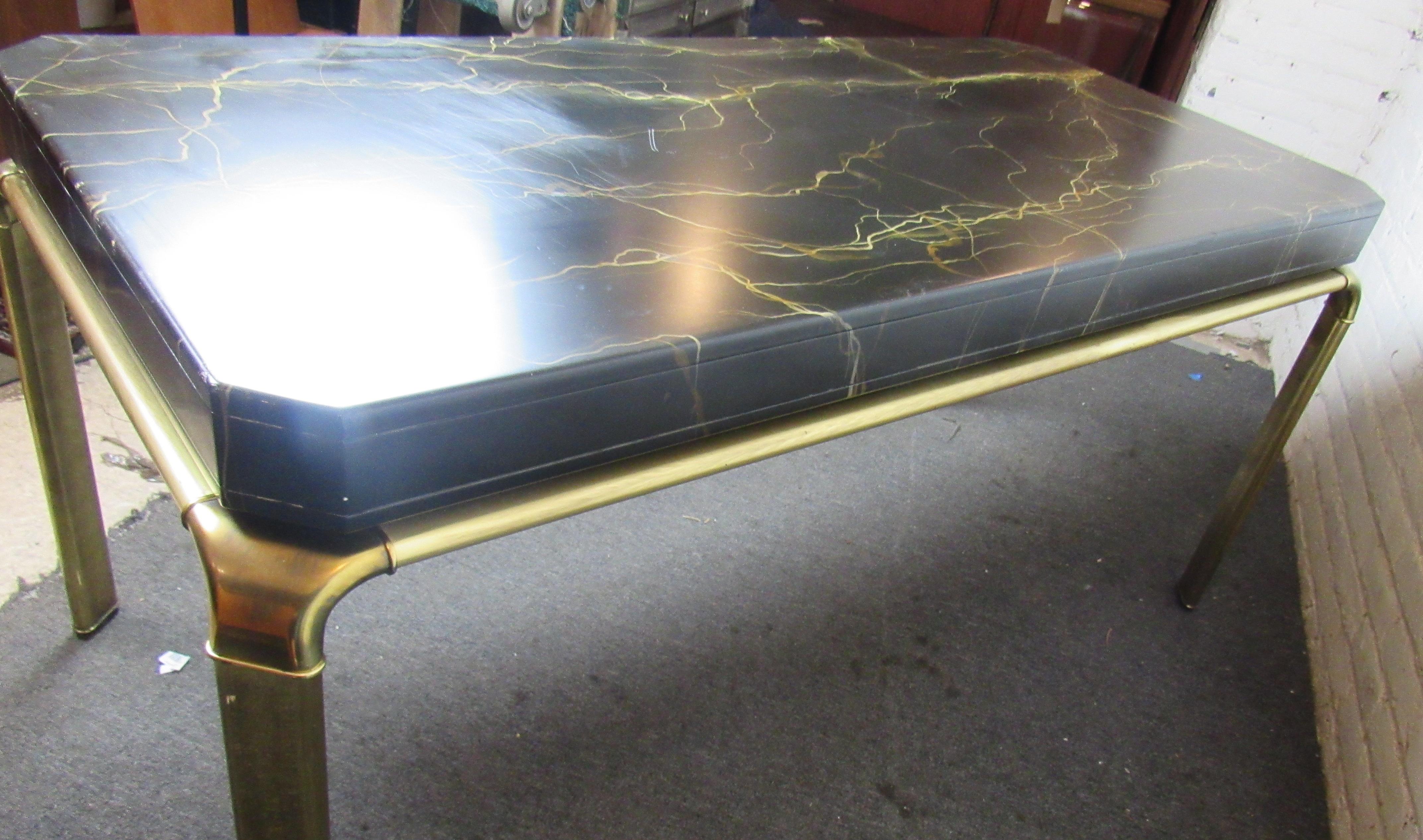 Lacquered Brass Executive Desk by Mastercraft for John Widdicomb For Sale 3