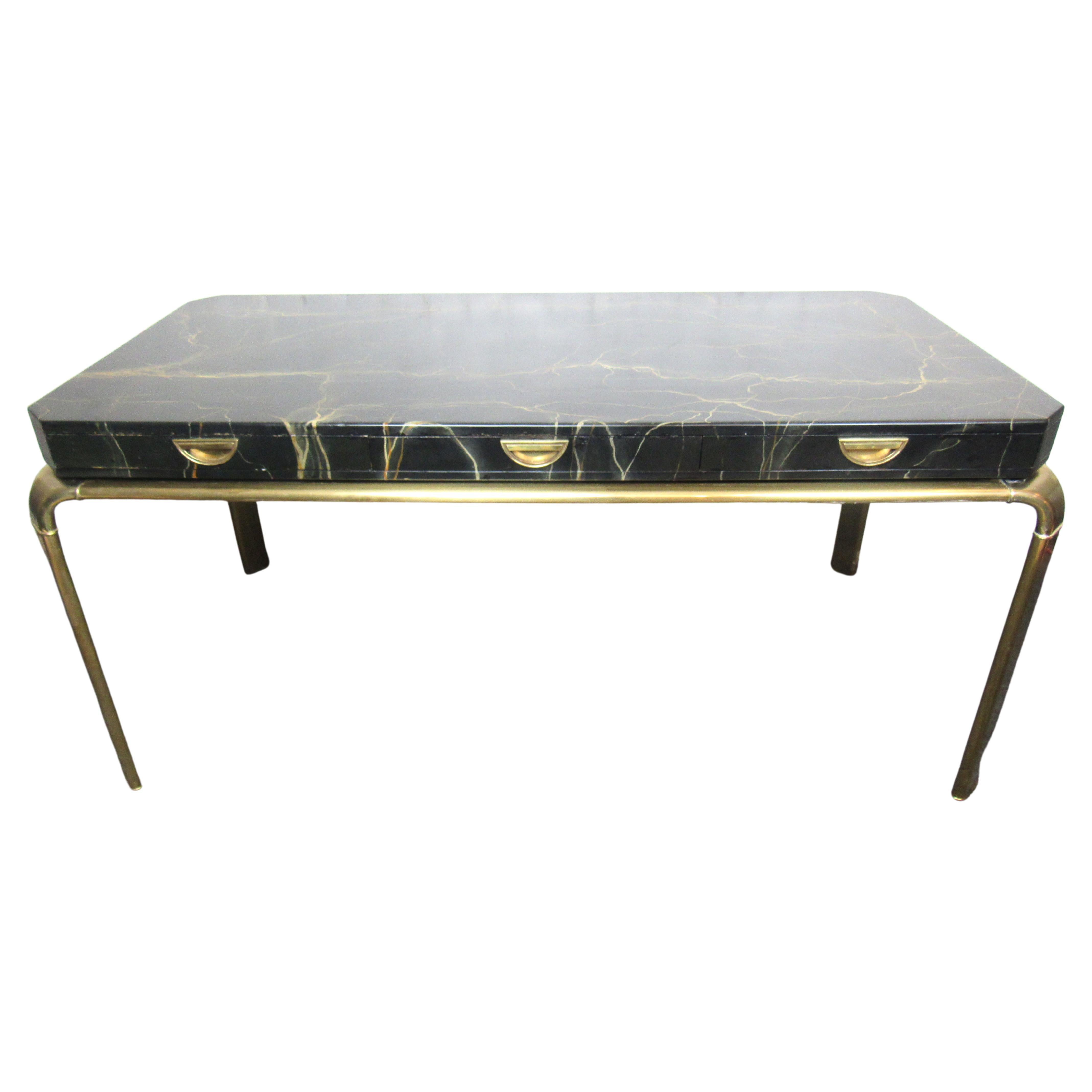 Lacquered Brass Executive Desk by Mastercraft for John Widdicomb For Sale
