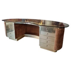 Large desk in suede and brass 