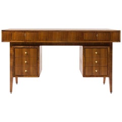 Large Desk in Walnut and Brass Italian Design, 1950