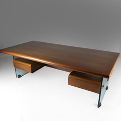 Grand bureau en bois, laiton et cristal de roche par Fabio Lenc