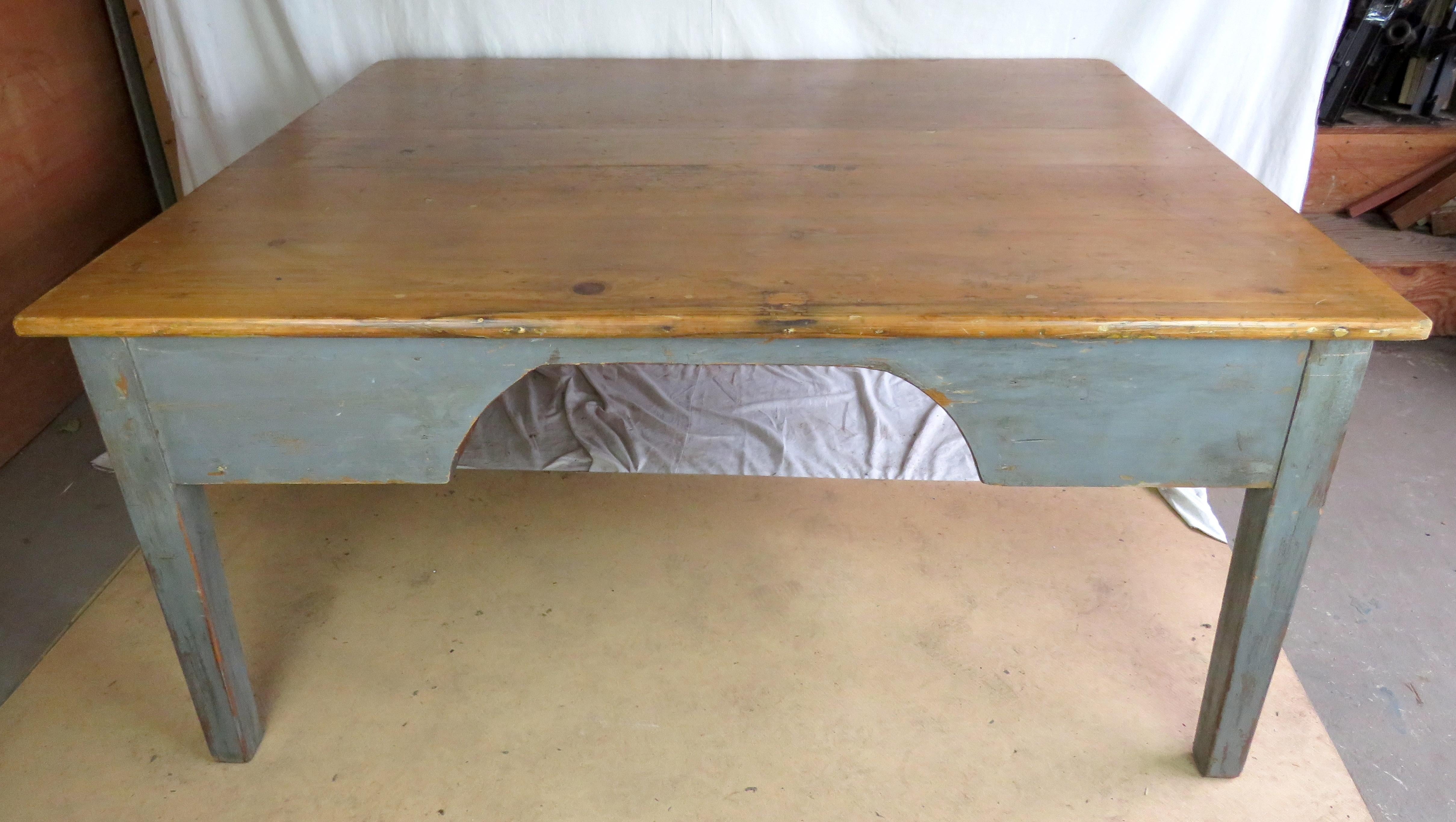 Large Desk-Table in Original Gray/Ochre Paint In Good Condition In Nantucket, MA