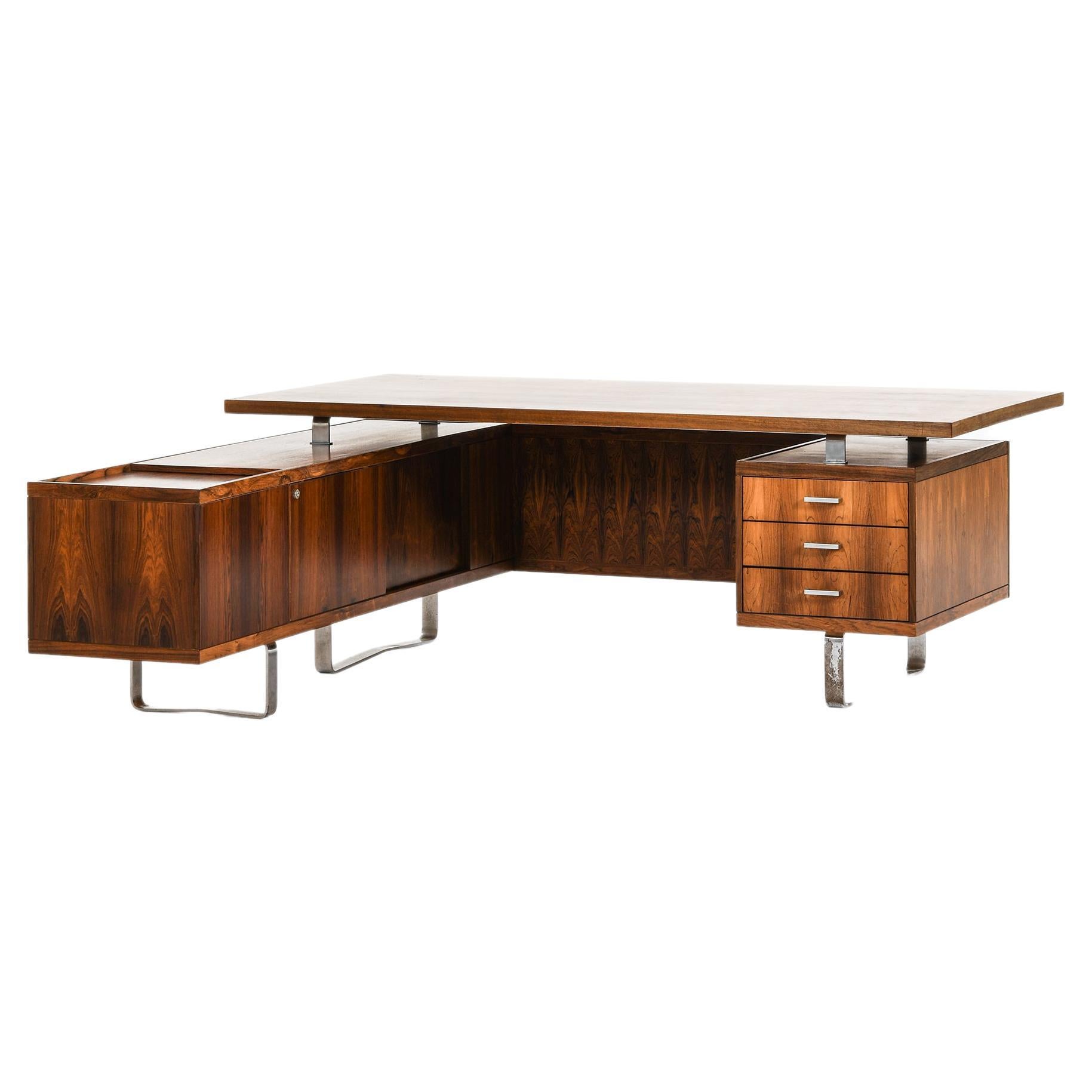 Large Desk with Sideboard in Rosewood & Chromed Steel by Jørgen Pedersen, 1960's