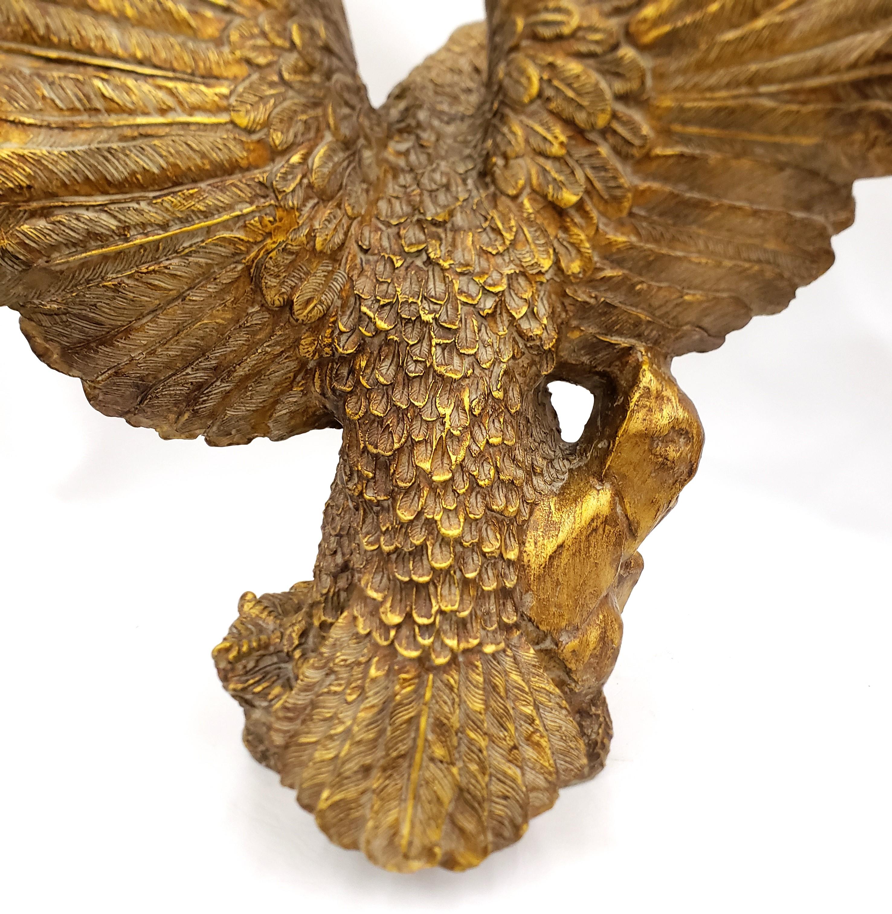 Large Detailed Italian Cast Terracotta Bald Eagle Sculpture with Gilt Finish For Sale 6
