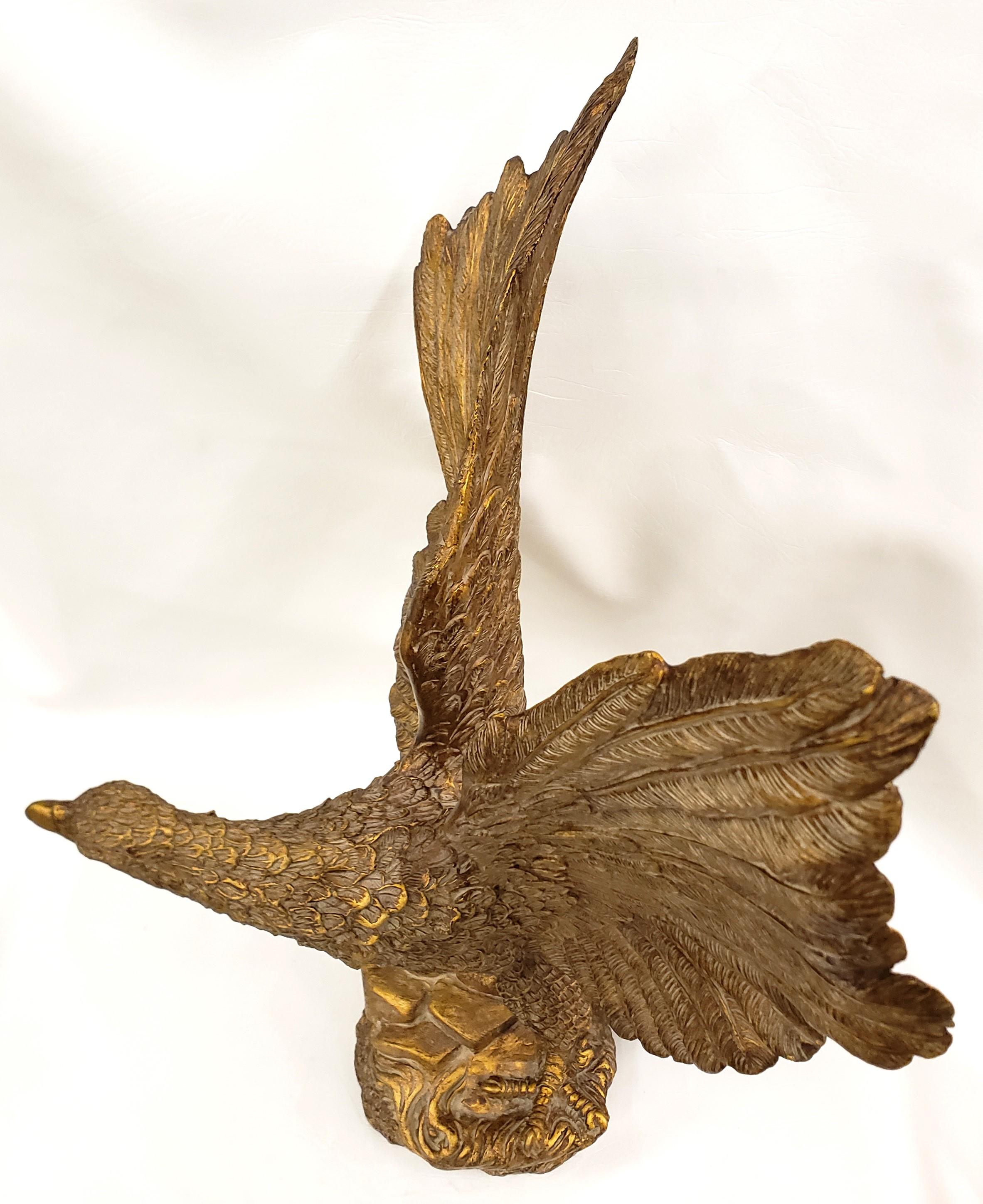 Large Detailed Italian Cast Terracotta Bald Eagle Sculpture with Gilt Finish For Sale 7