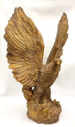 Large Detailed Italian Cast Terracotta Bald Eagle Sculpture with Gilt Finish