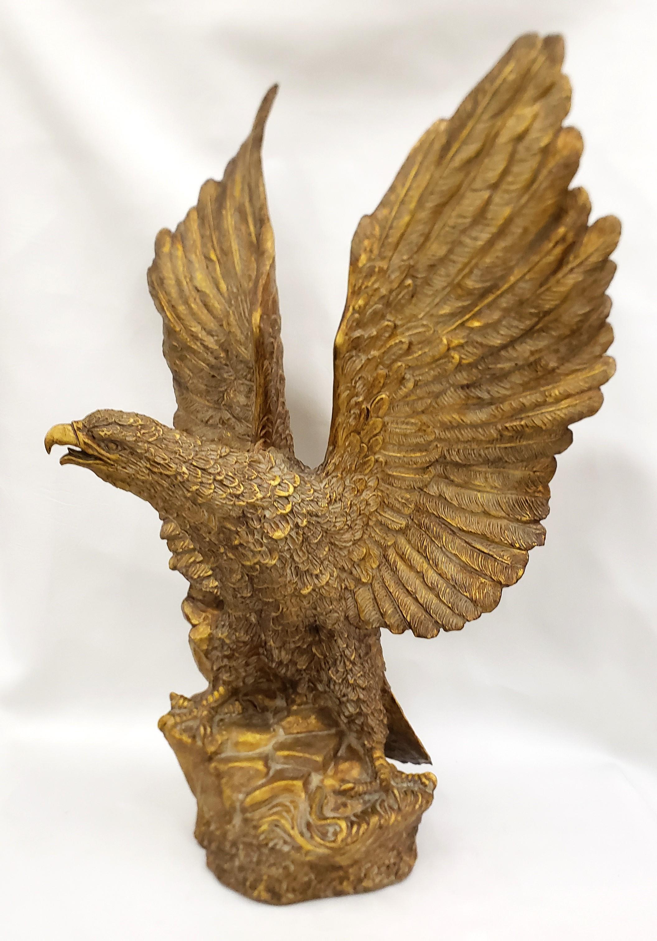 Mid-Century Modern Large Detailed Italian Cast Terracotta Bald Eagle Sculpture with Gilt Finish For Sale