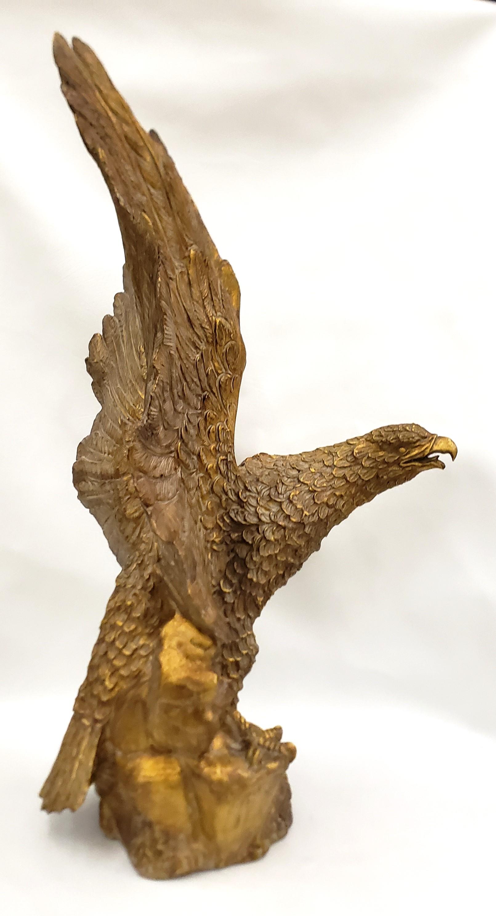 Large Detailed Italian Cast Terracotta Bald Eagle Sculpture with Gilt Finish For Sale 1