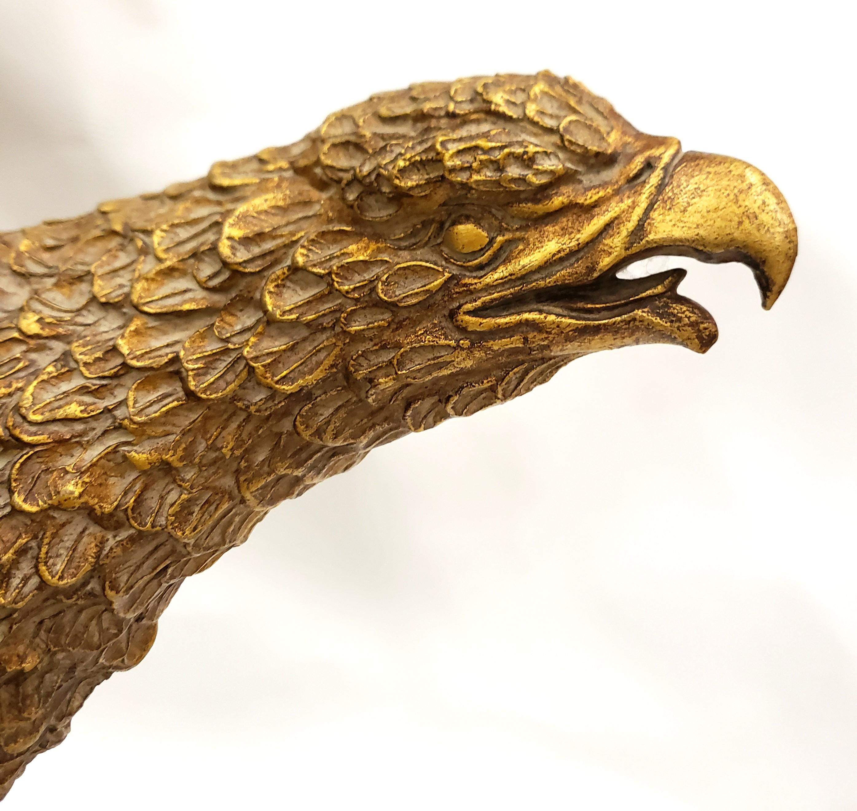 Large Detailed Italian Cast Terracotta Bald Eagle Sculpture with Gilt Finish For Sale 3