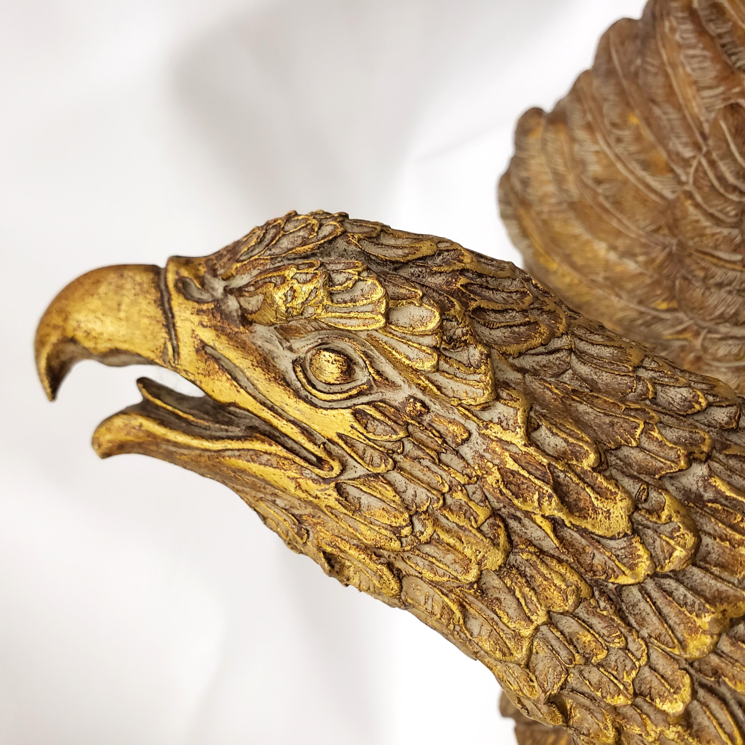 Large Detailed Italian Cast Terracotta Bald Eagle Sculpture with Gilt Finish For Sale 4