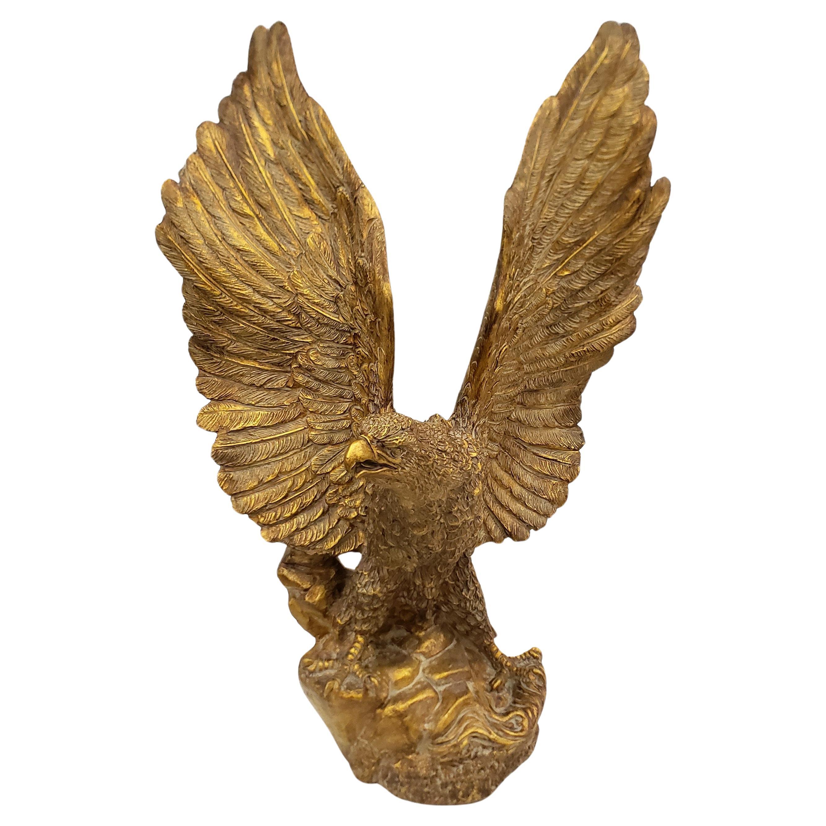 Large Detailed Italian Cast Terracotta Bald Eagle Sculpture with Gilt Finish For Sale