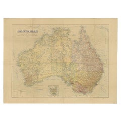 Vintage Large Detailed Map of Australia Wint Inset of Tasmania, 1937